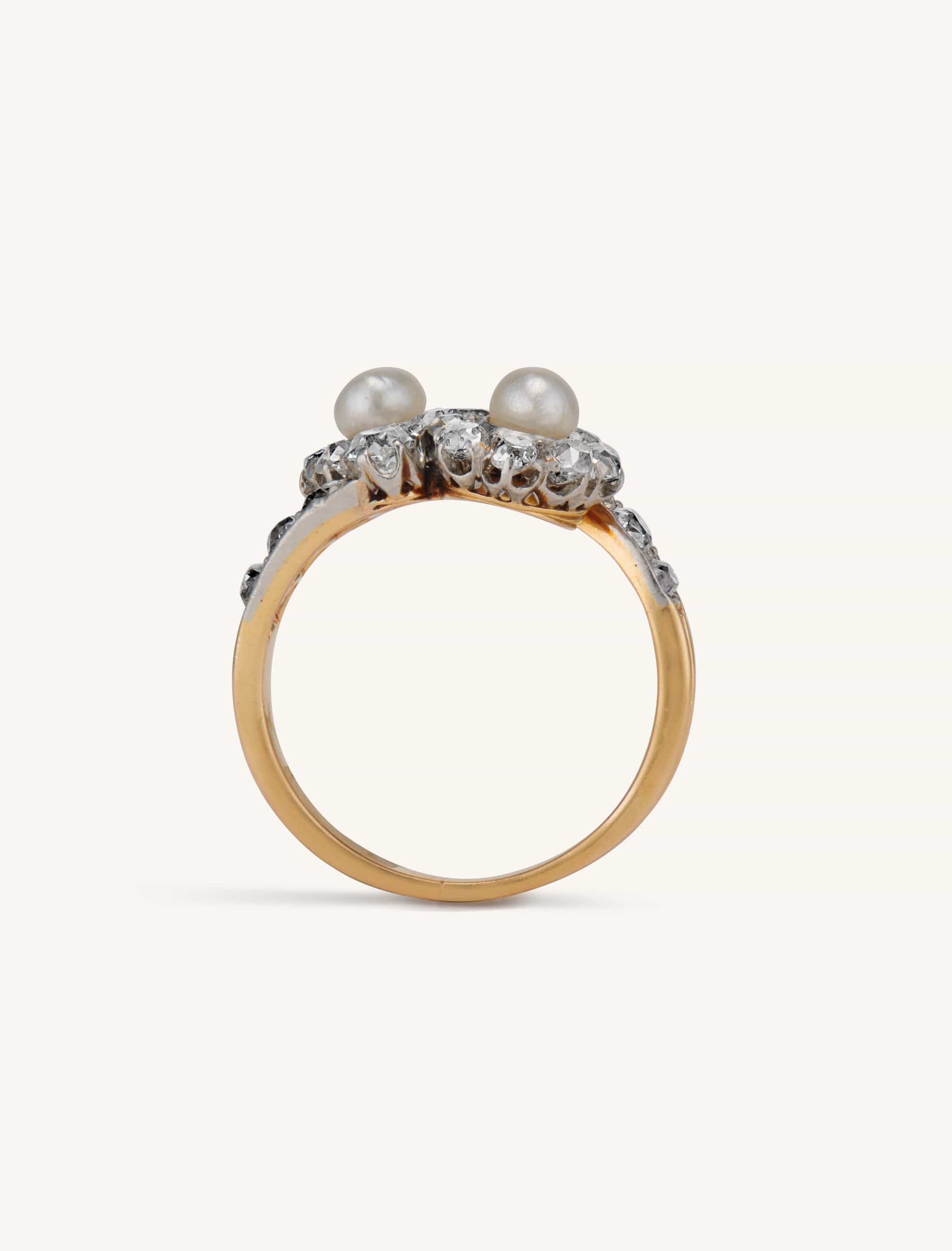 Edwardian Pearl & Old Mine Diamond Toi et Moi Ring - Image 6