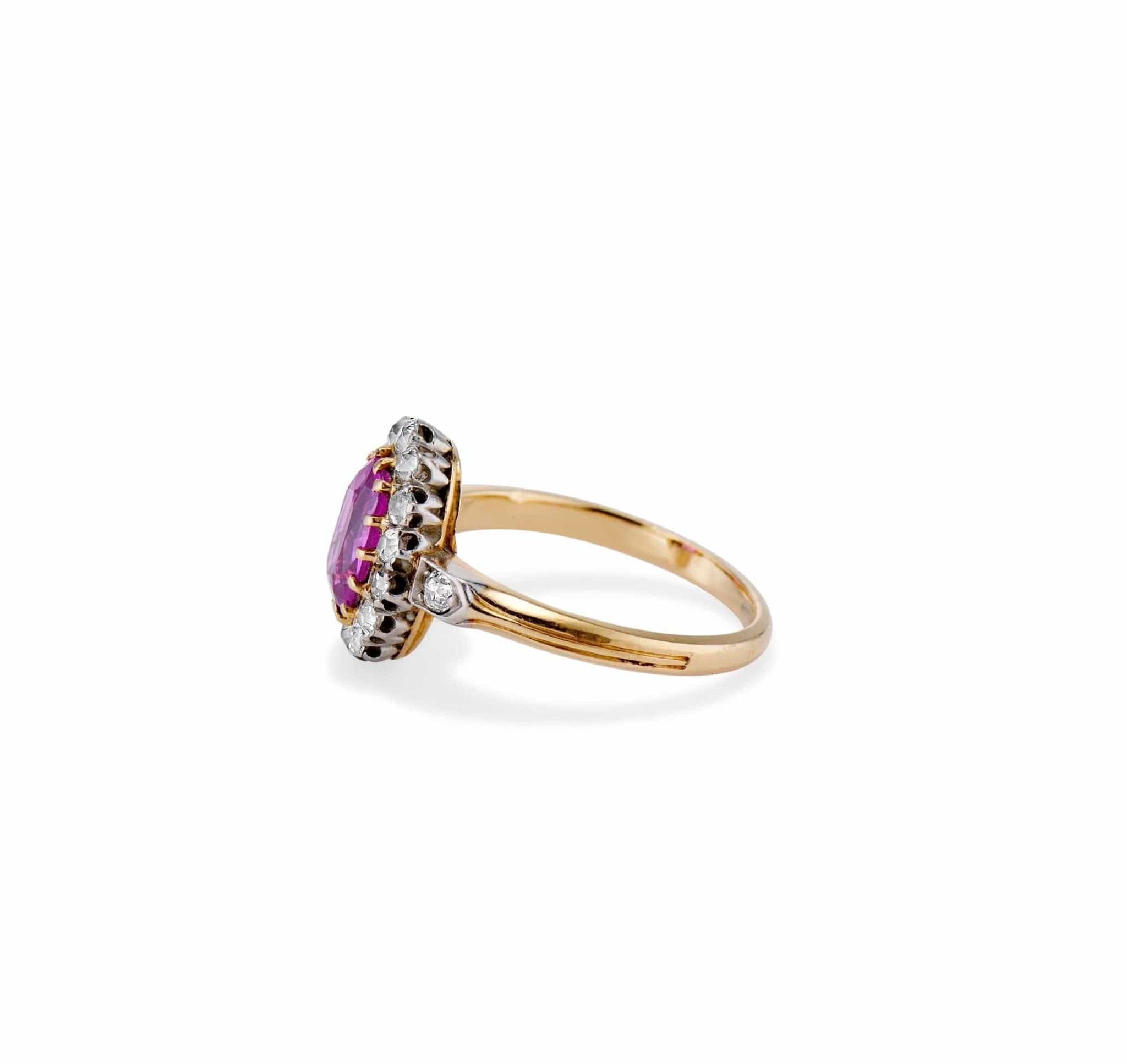 Edwardian I.50 Carat Pink Sapphire and Diamond Cluster Engagement Ring - Image 3