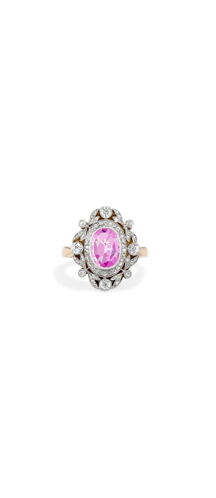 Edwardian Pink Sapphire & Diamond Garland Engagement Ring - Image 2