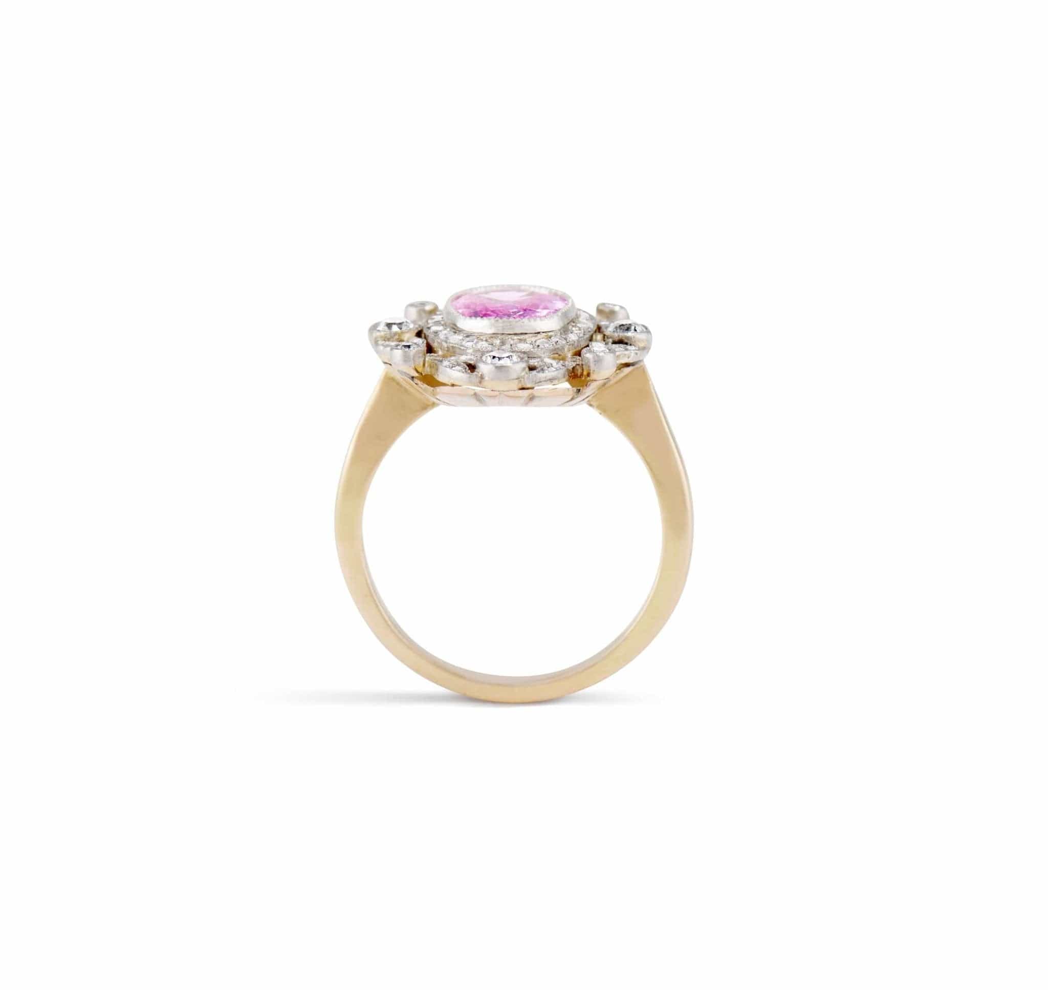 Edwardian Pink Sapphire & Diamond Garland Engagement Ring - Image 4