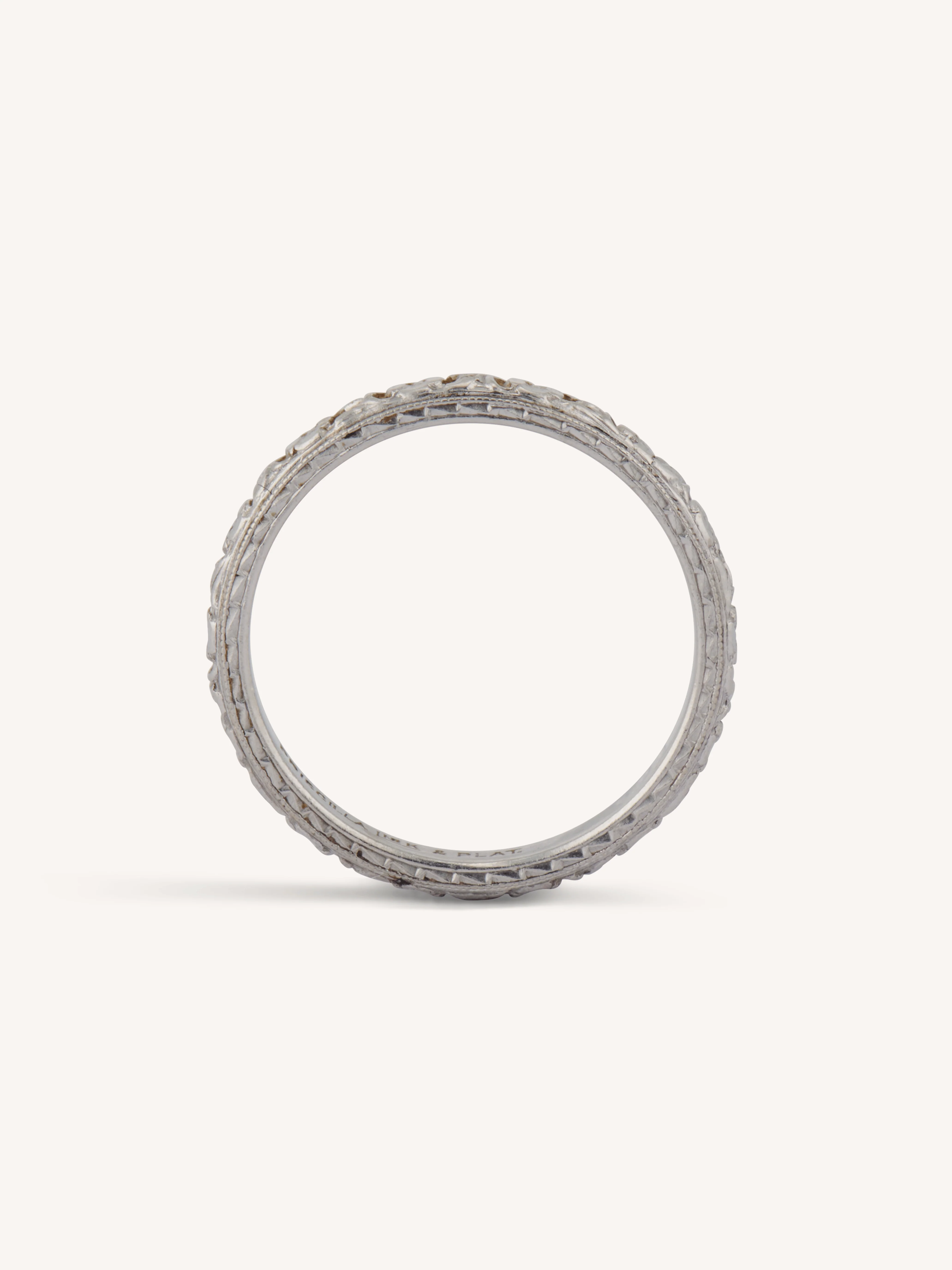 Edwardian Priscilla Engraved Diamond Platinum and Gold Antique Wedding Band, America - Size 7 - Image 4