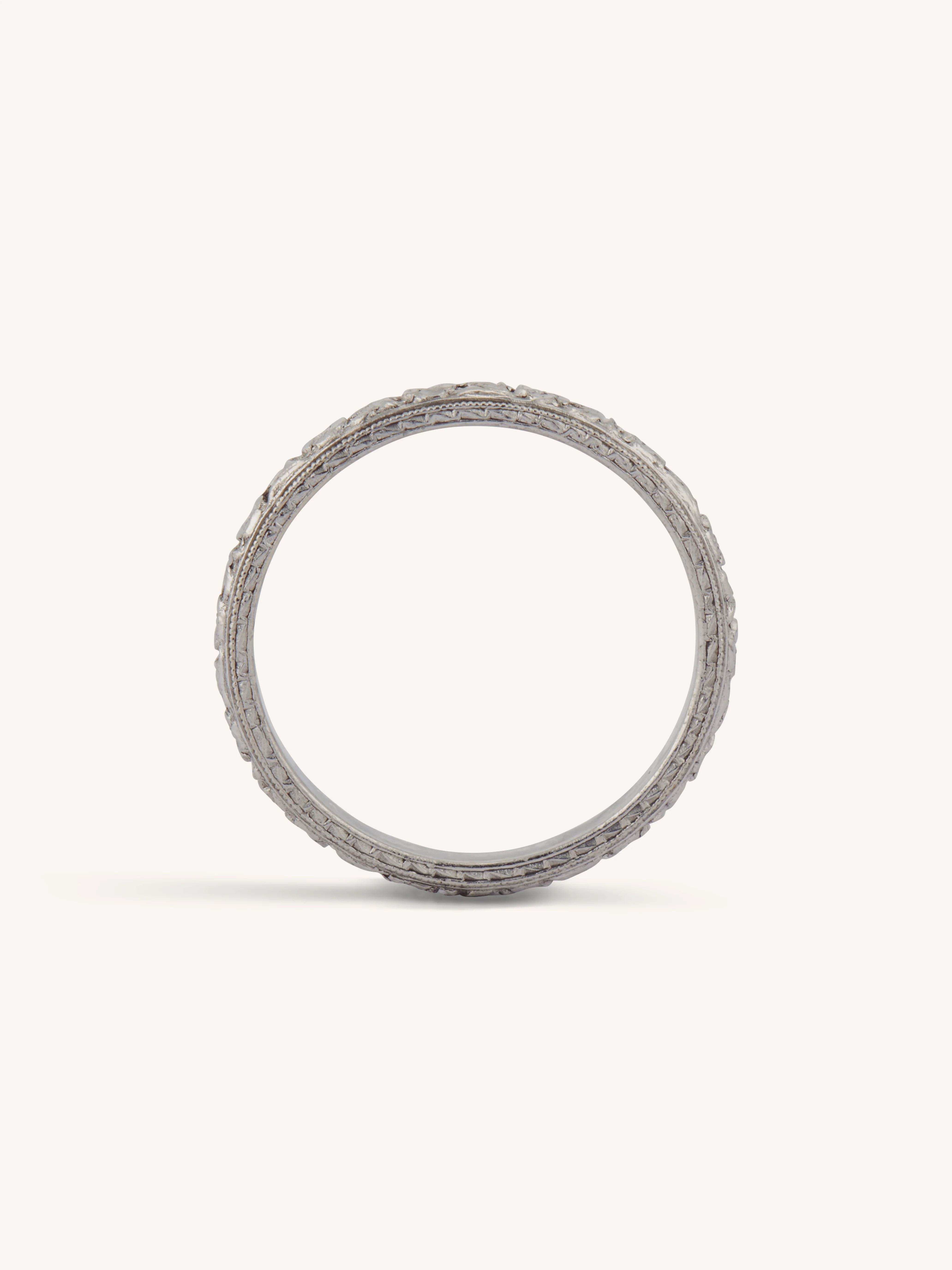 Edwardian Priscilla Engraved Diamond Platinum and Gold Antique Wedding Band, America - Size 8 - Image 4
