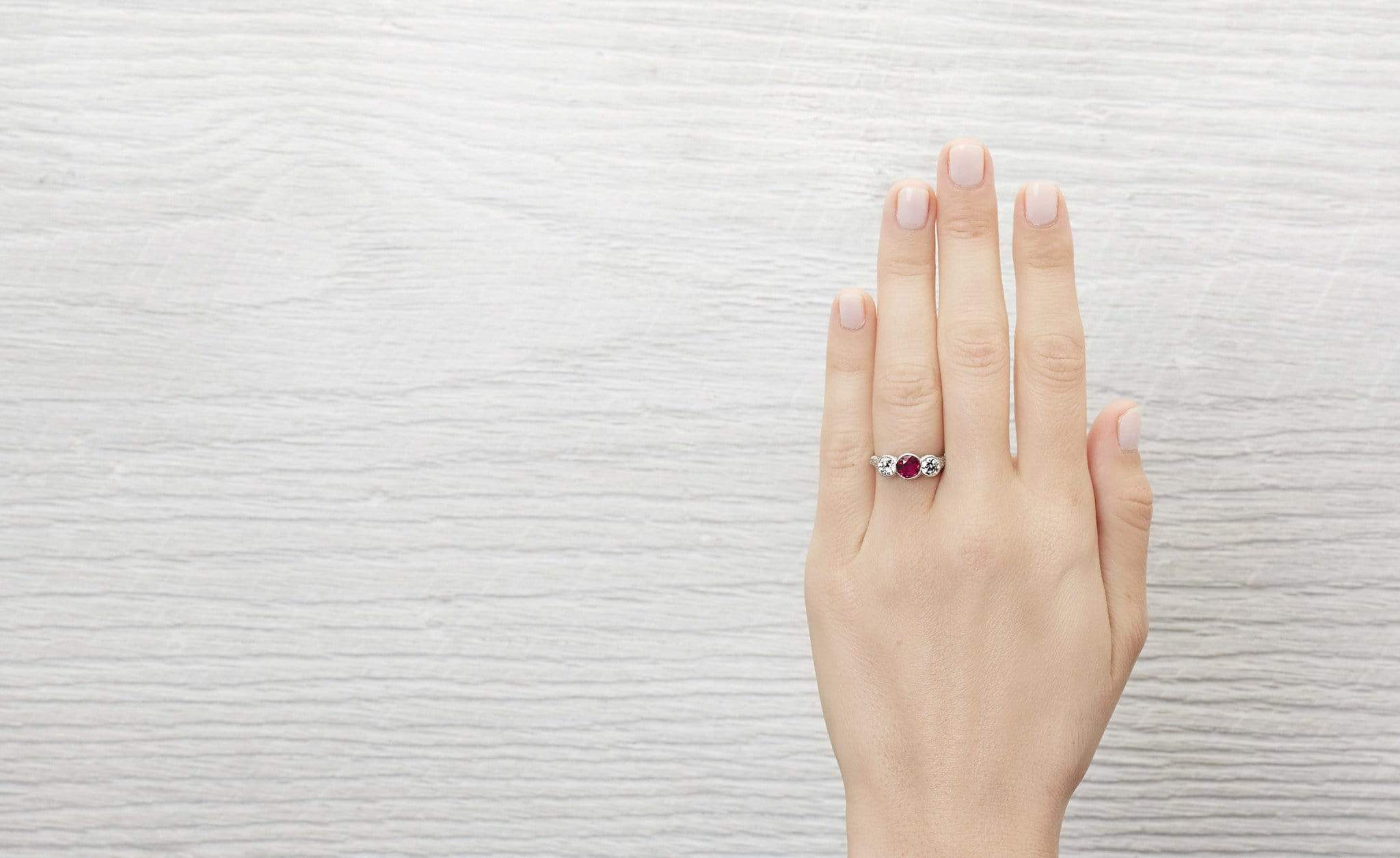 Edwardian Ruby and Diamond Three Stone Engagement Ring - Image 5