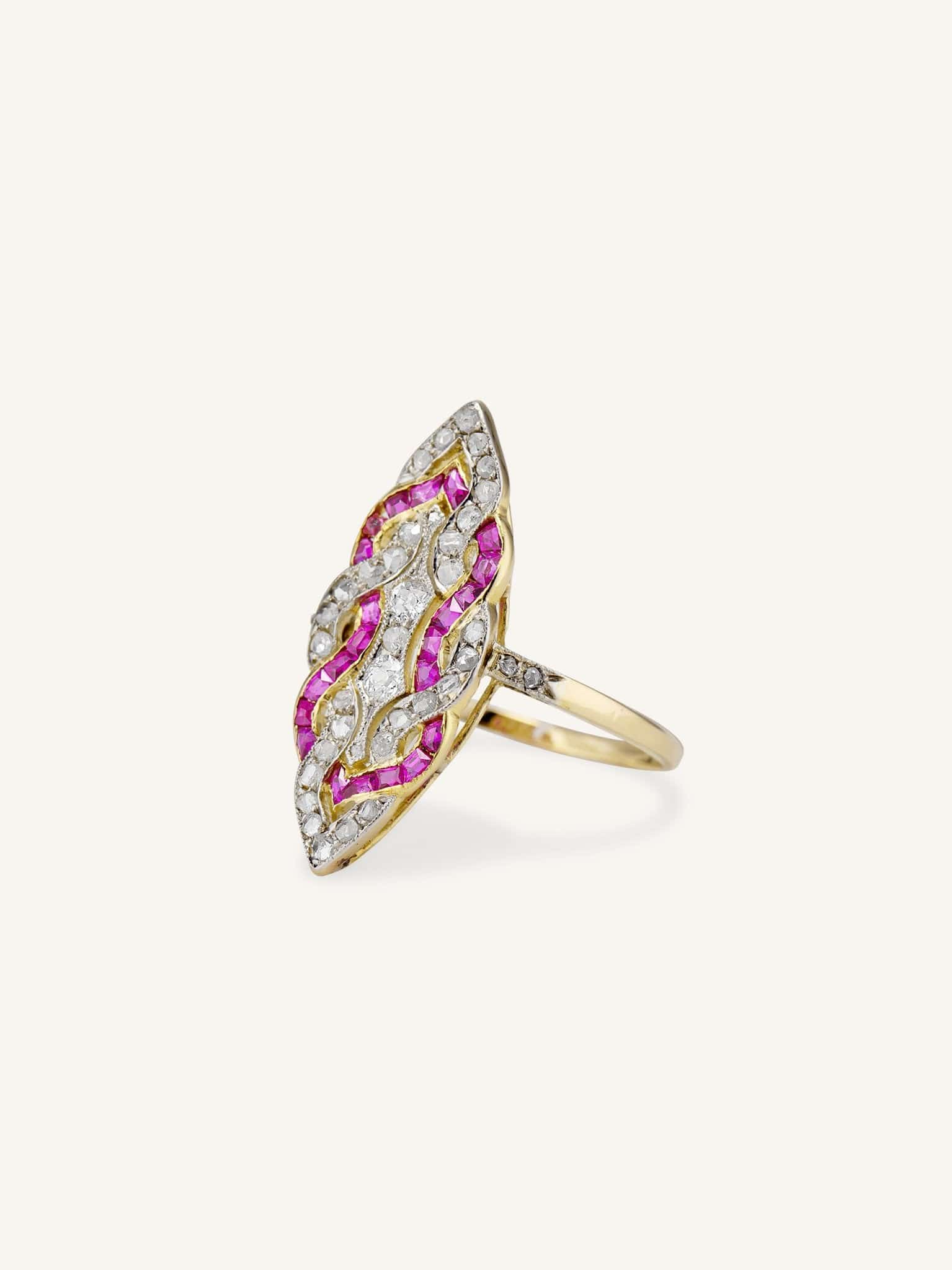 Edwardian Ruby & Diamond Lovers Knot Dinner Ring - Image 3