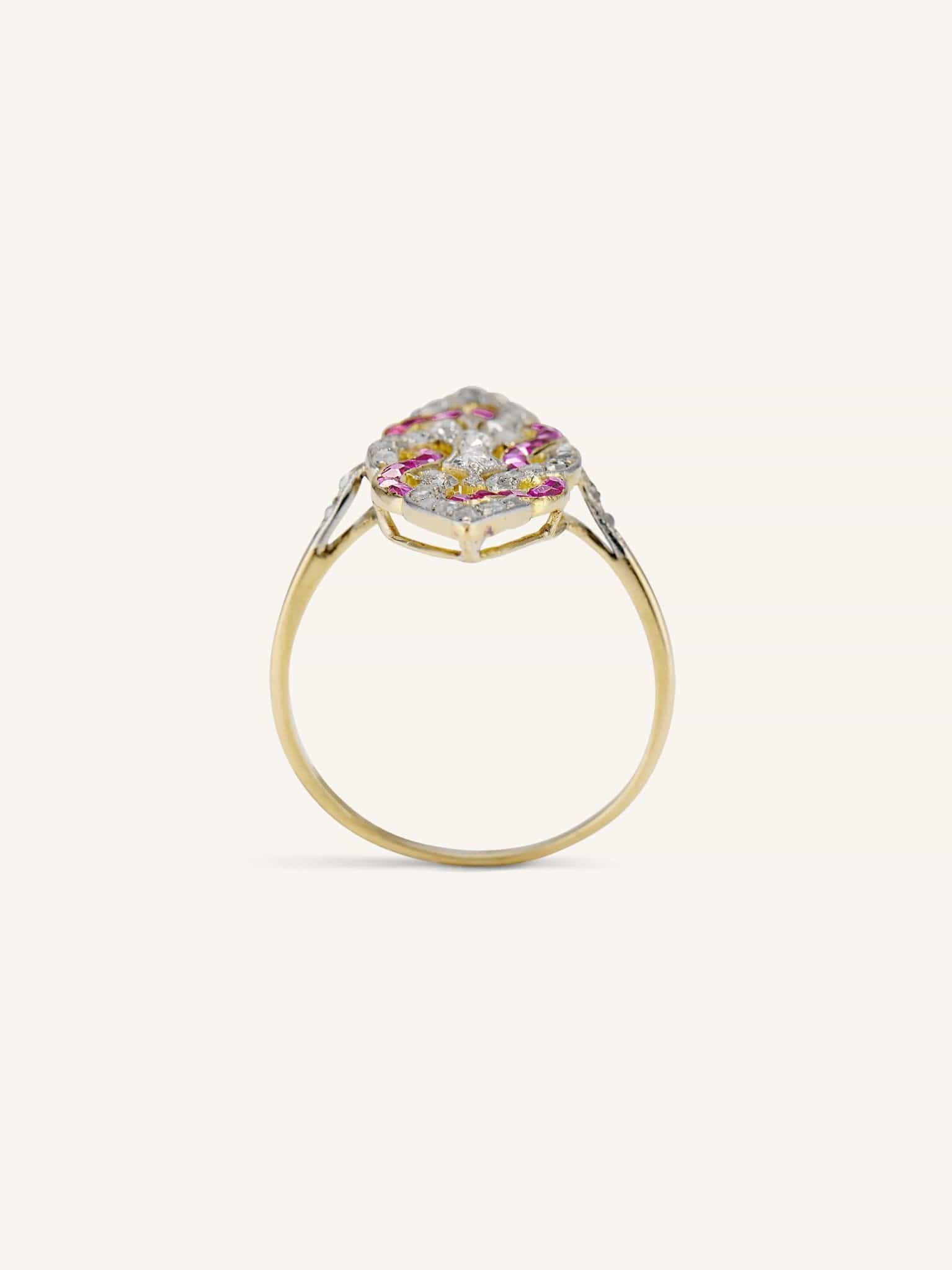 Edwardian Ruby & Diamond Lovers Knot Dinner Ring - Image 5