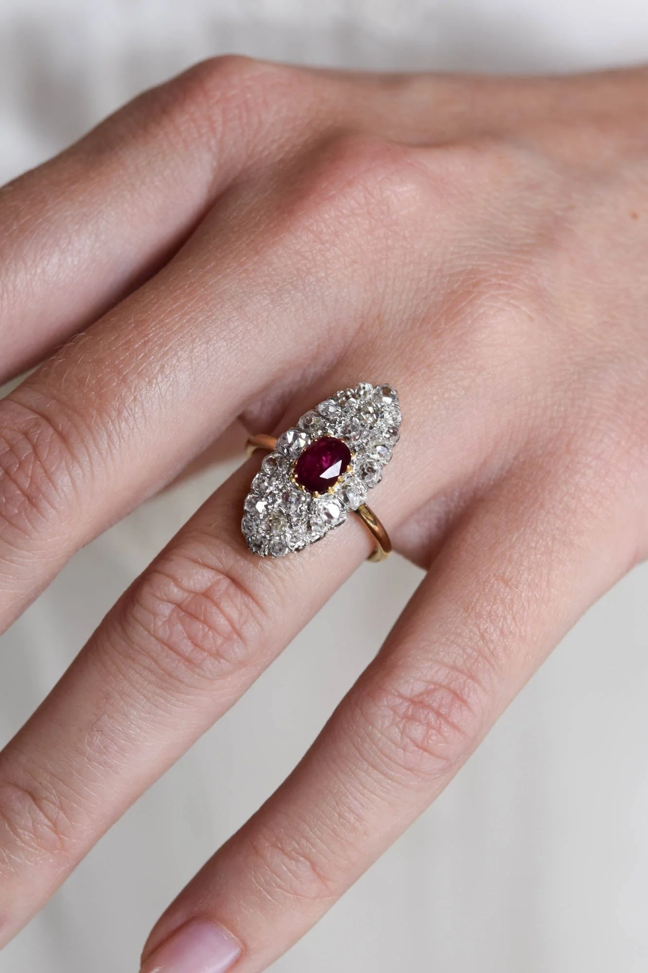 Edwardian Ruby & Diamond Navette Ring - Image 2