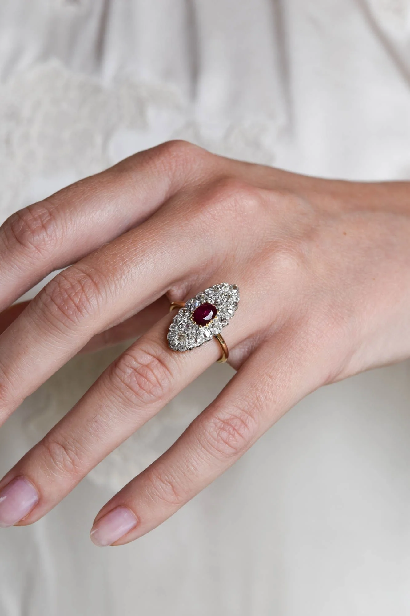Edwardian Ruby & Diamond Navette Ring - Image 7