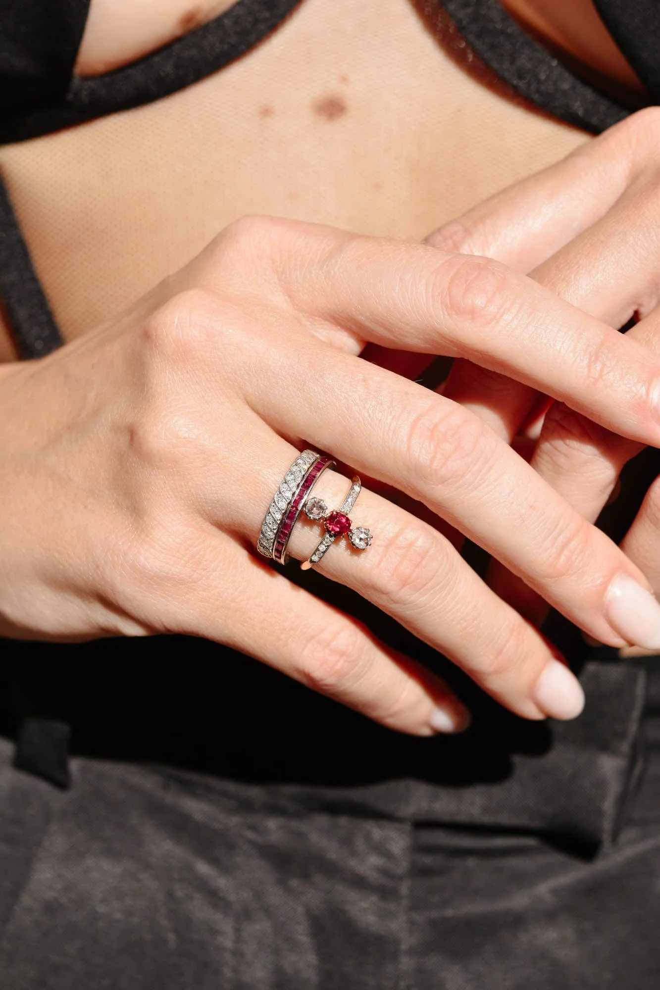 Edwardian Cushion Cut Ruby & Rose Cut Diamond Ring - Image 2