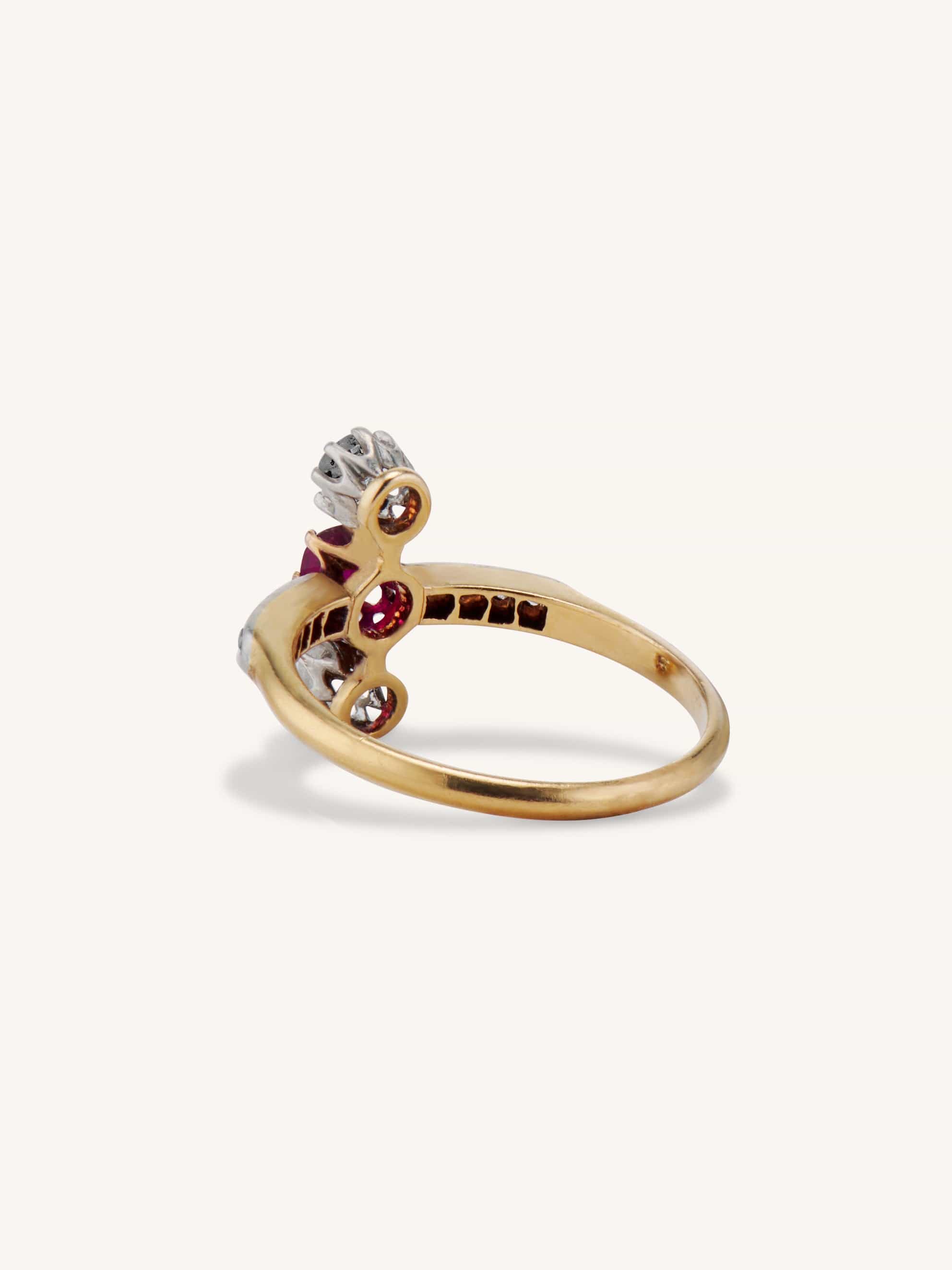 Edwardian Cushion Cut Ruby & Rose Cut Diamond Ring - Image 7