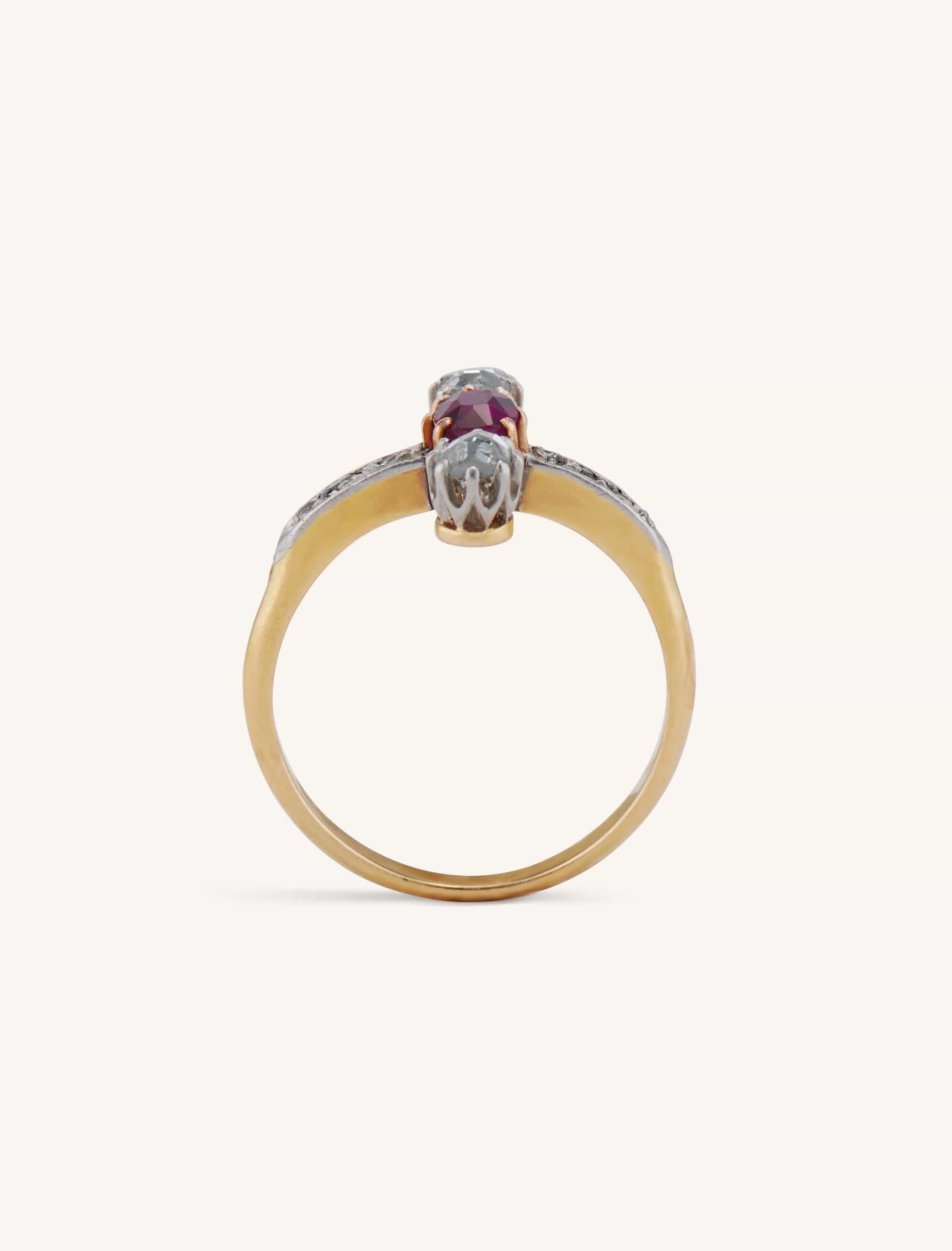 Edwardian Cushion Cut Ruby & Rose Cut Diamond Ring - Image 8