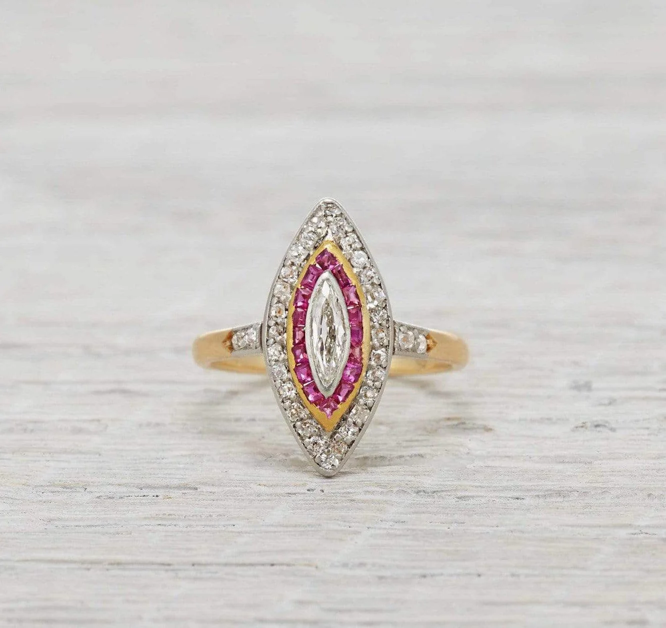 Edwardian Ruby & Marquise Cut Diamond Engagement Ring - Image 5