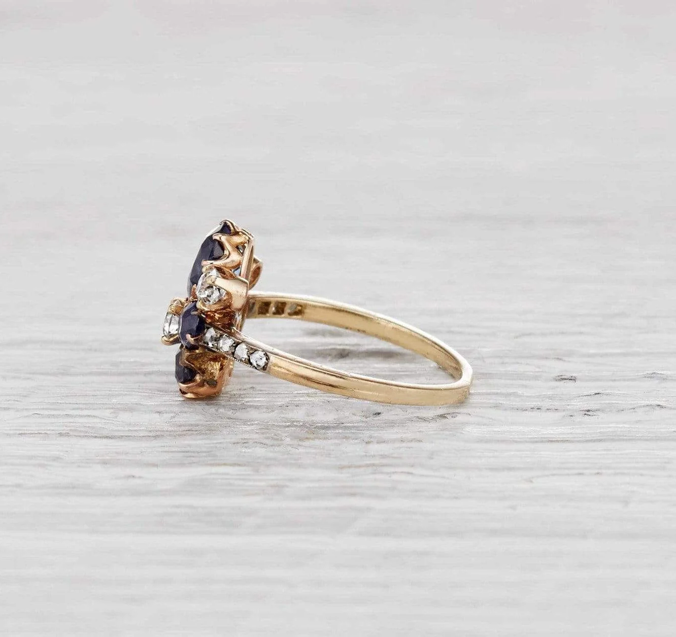 Edwardian Sapphire and Diamond Flower Ring - Image 3