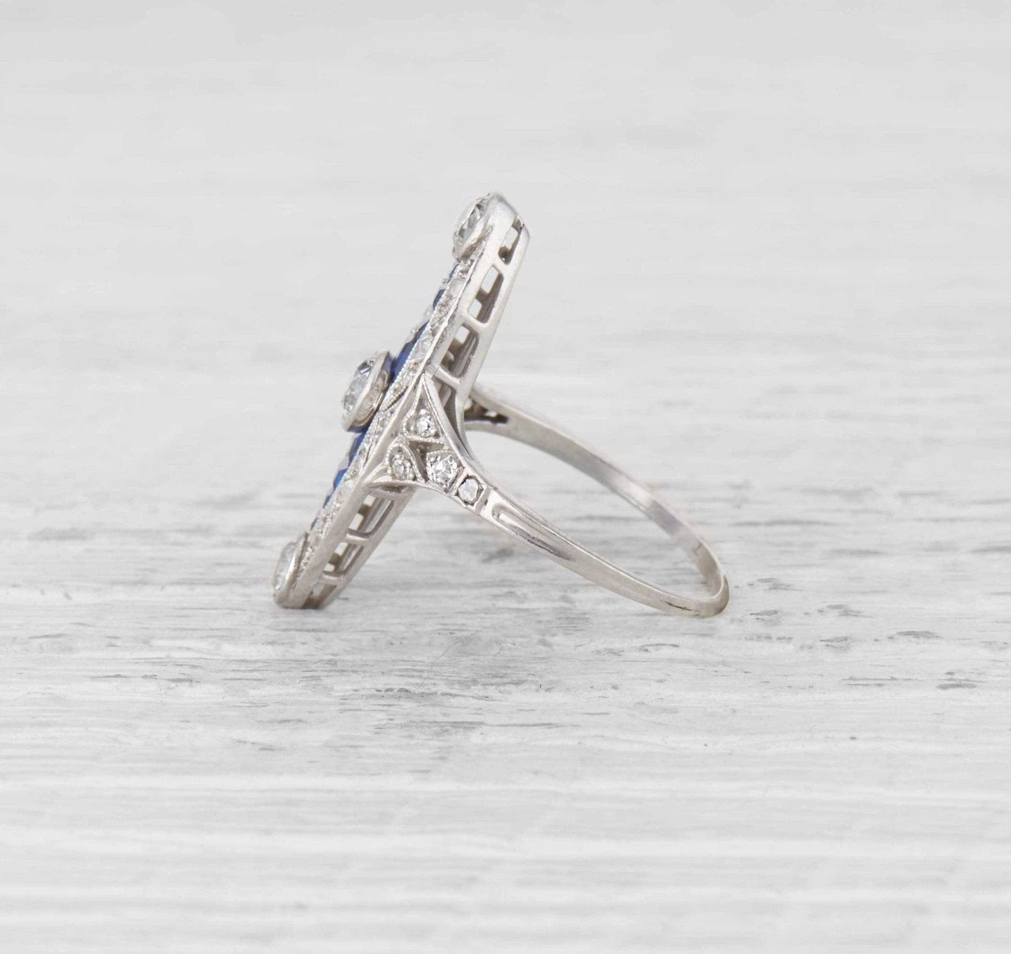 Edwardian Sapphire and Diamond Navette Ring - Image 3