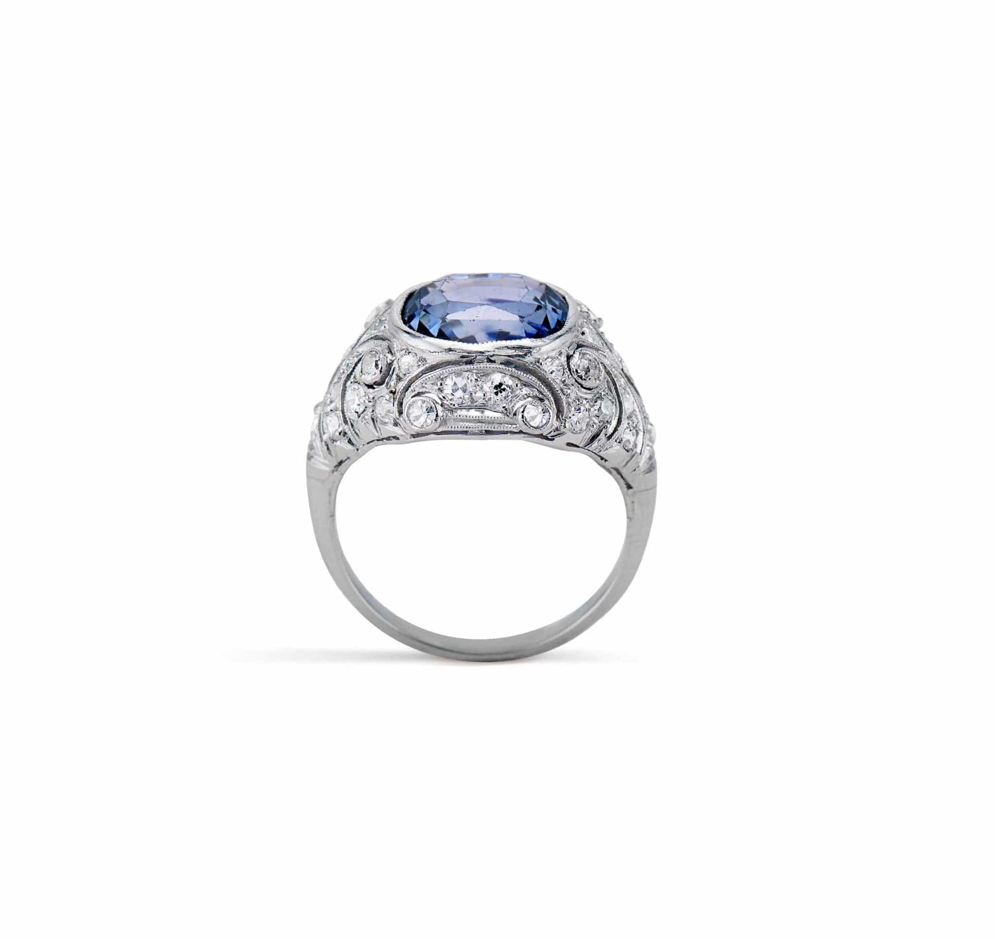 Edwardian Sapphire, Diamond and Platinum Ring, France - Image 4