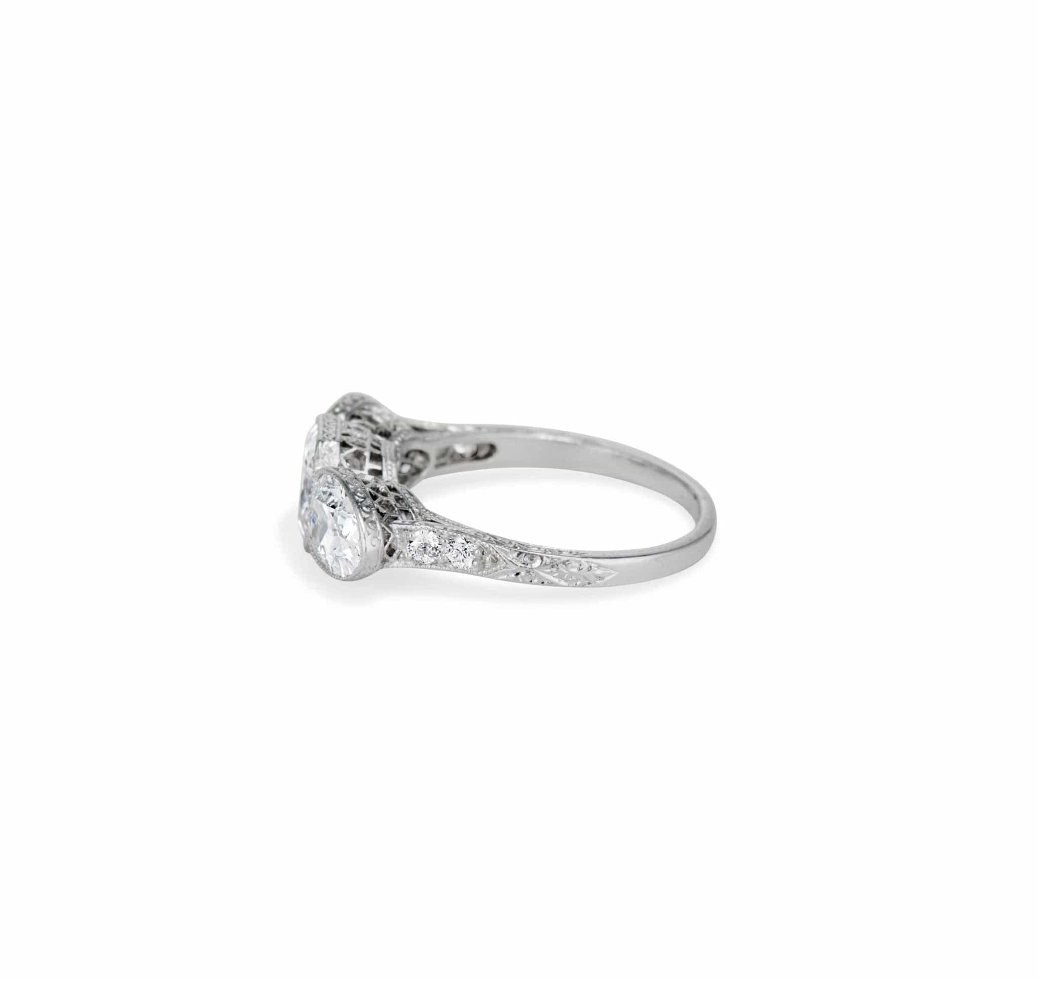 Edwardian Three Stone Emerald & Pear Cut Diamond Engagement Ring - Image 3