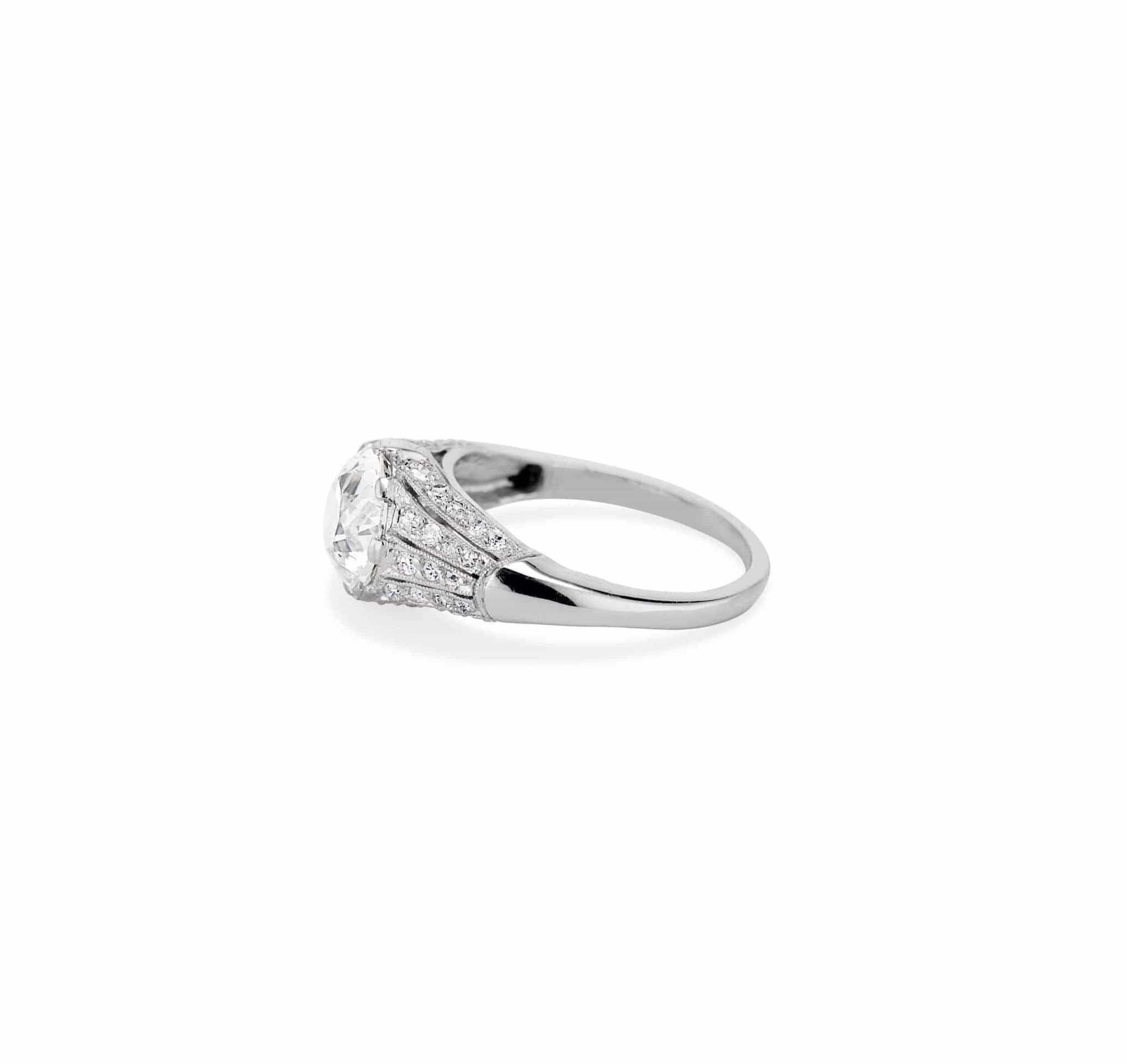 French Art Deco 2.21 Carat Old European Cut Diamond Ring - Image 4