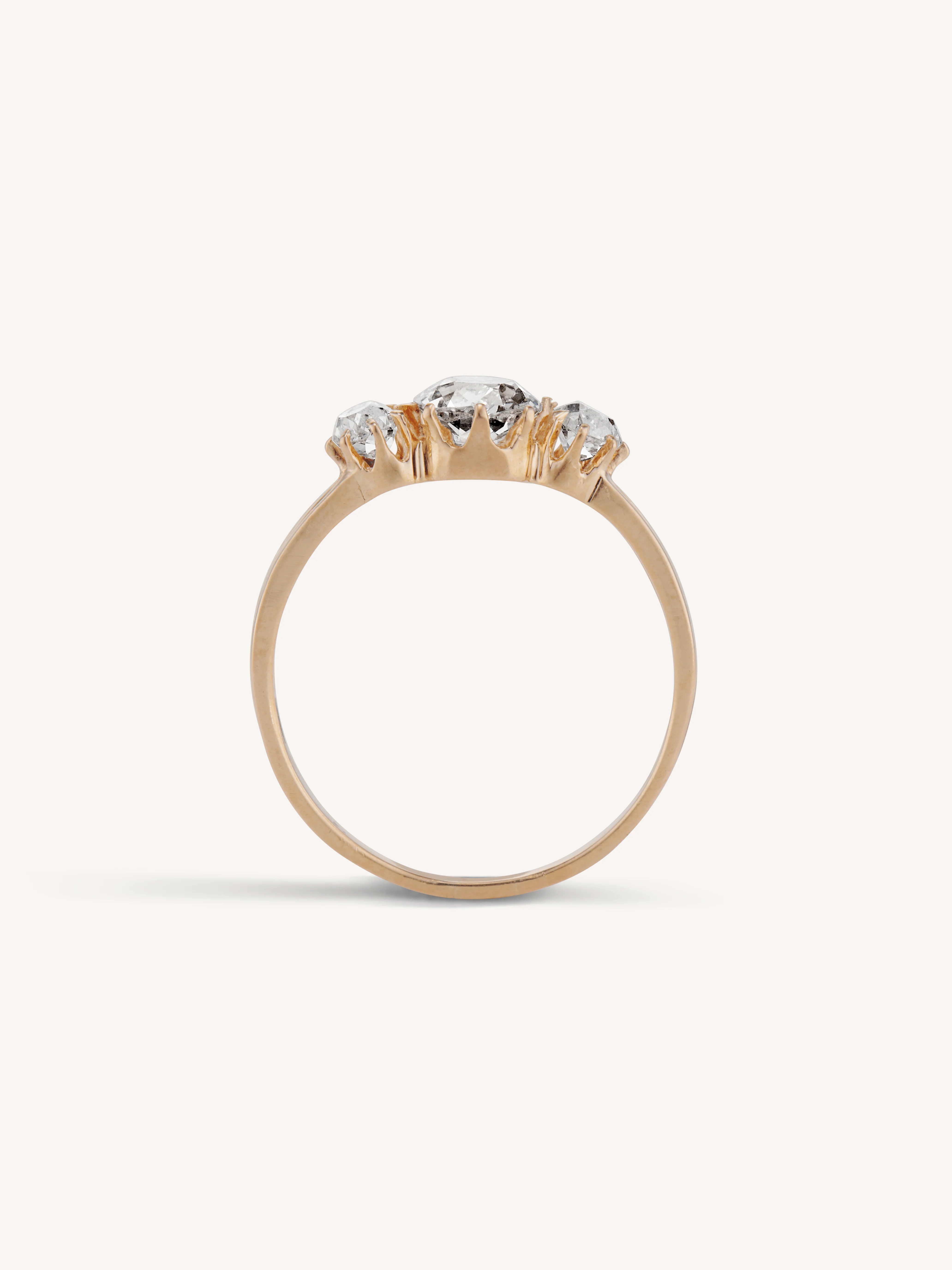 French Belle Époque Old Mine Cushion Three Stone Rose Gold Vintage Engagement Ring - Image 7