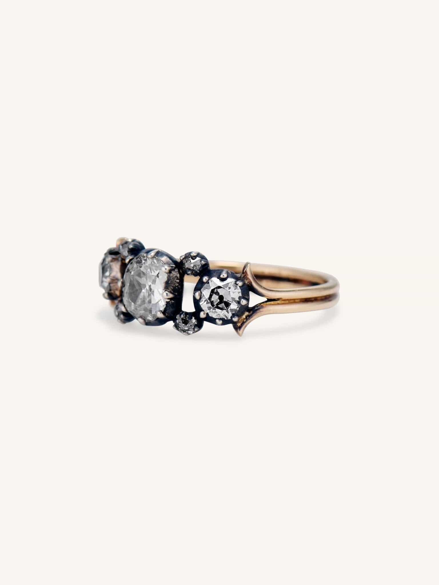 Georgian Old Mine Cut Diamond Three Stone Ring - Image 4