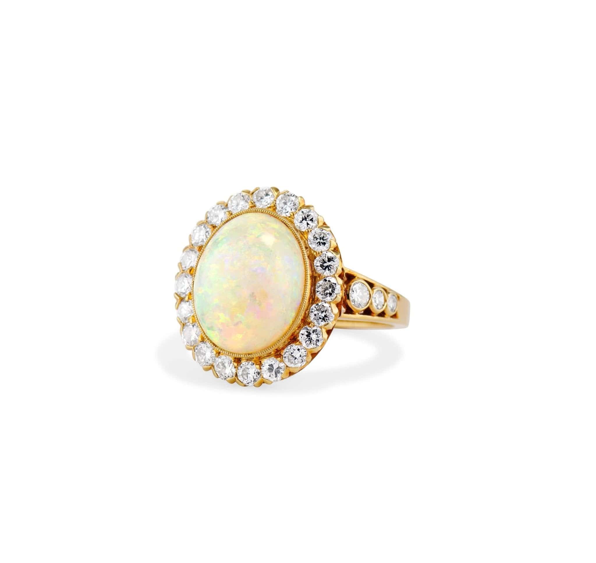 J.E. Caldwell Edwardian Opal Cabochon & Diamond Cluster Ring, America - Image 2