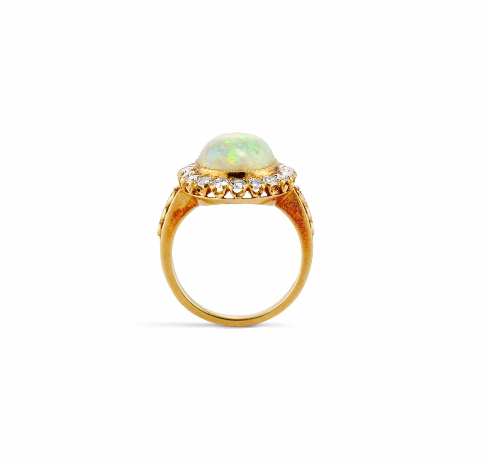 J.E. Caldwell Edwardian Opal Cabochon & Diamond Cluster Ring, America - Image 5