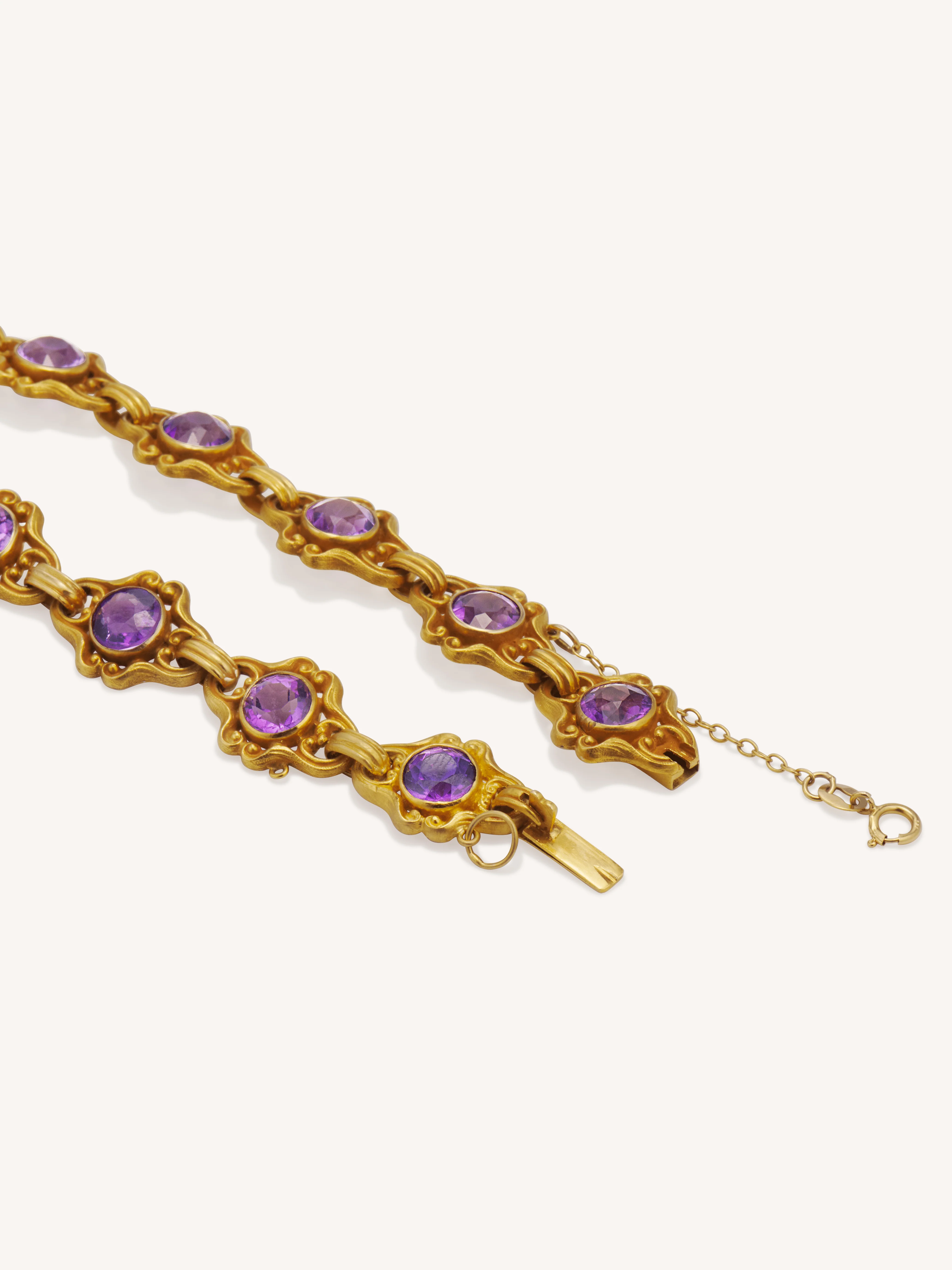 Krementz Antique Edwardian Amethyst & Gold Link Bracelet, America - Image 6