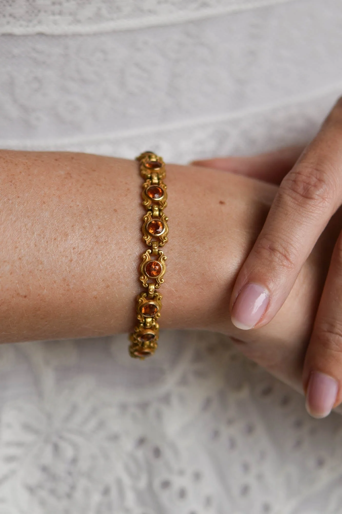 Krementz Antique Edwardian Citrine & Gold Link Bracelet, America - Image 2