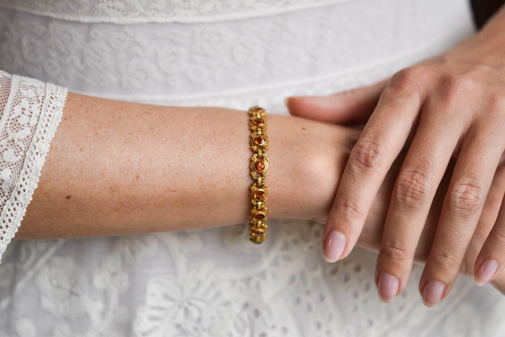 Krementz Antique Edwardian Citrine & Gold Link Bracelet, America - Image 3