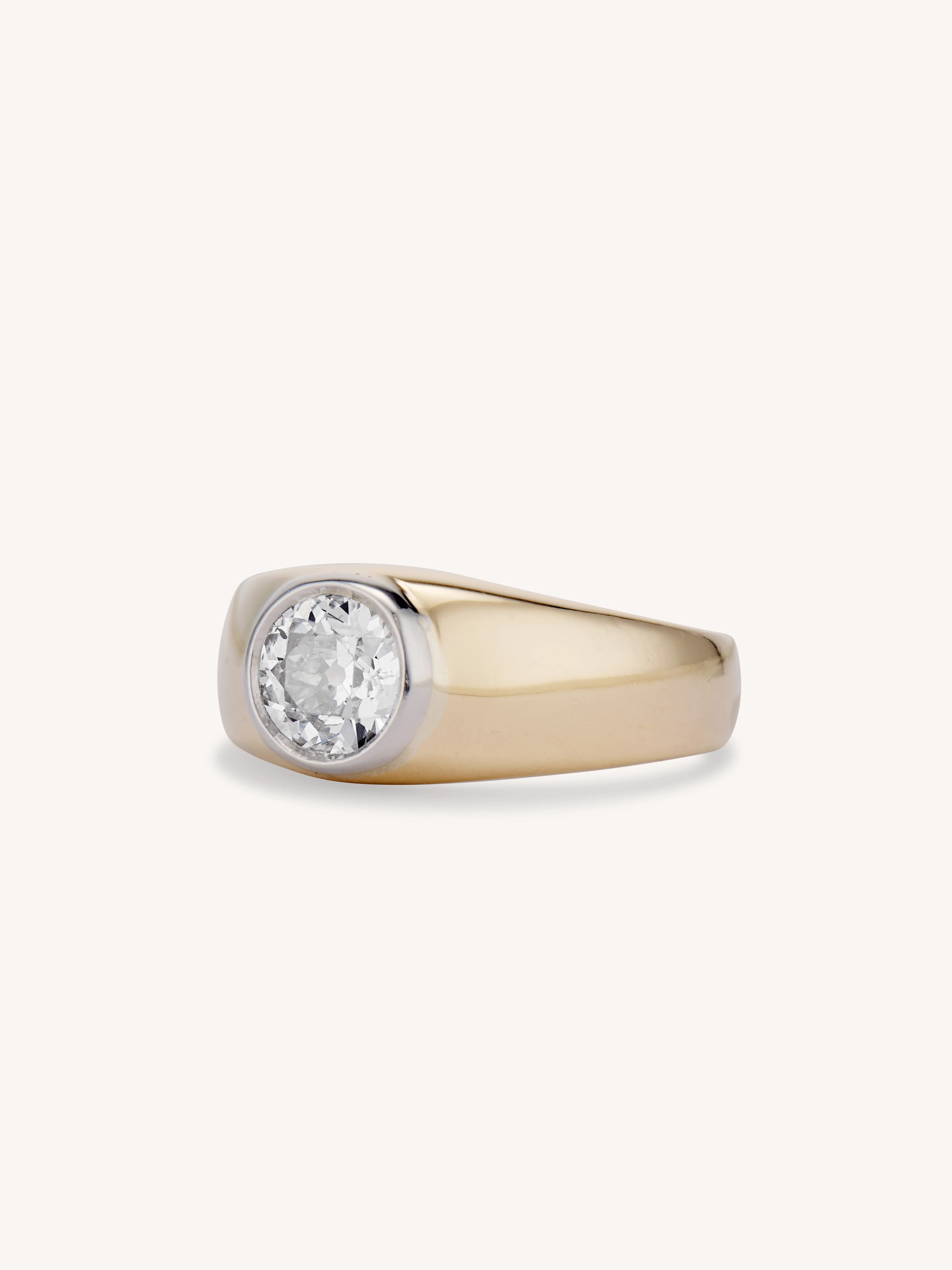 Late Art Deco Bezel Set Old Mine Cushion Diamond Solitaire Flush Mount Vintage Engagement Ring - Image 4
