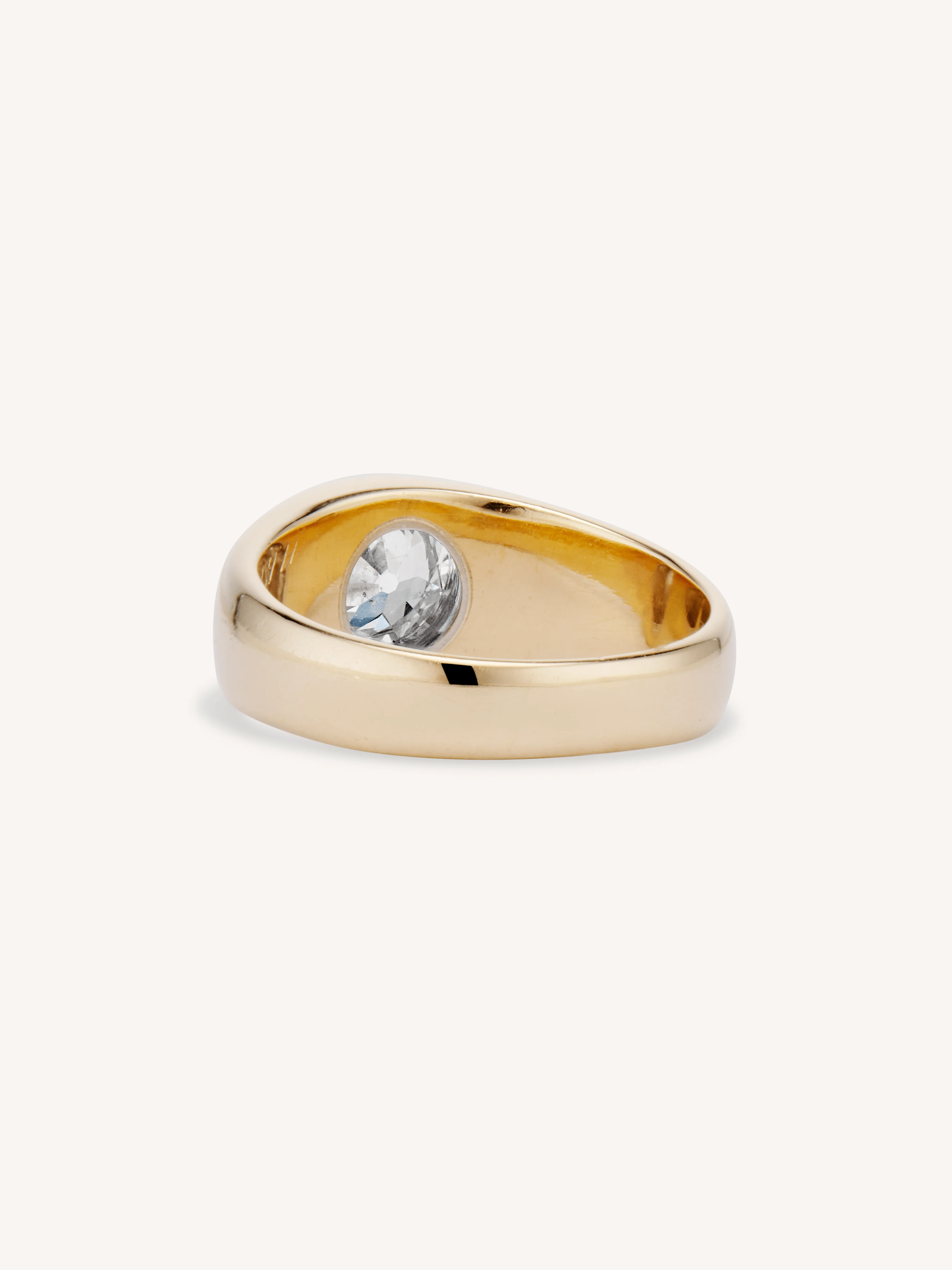 Late Art Deco Bezel Set Old Mine Cushion Diamond Solitaire Flush Mount Vintage Engagement Ring - Image 5