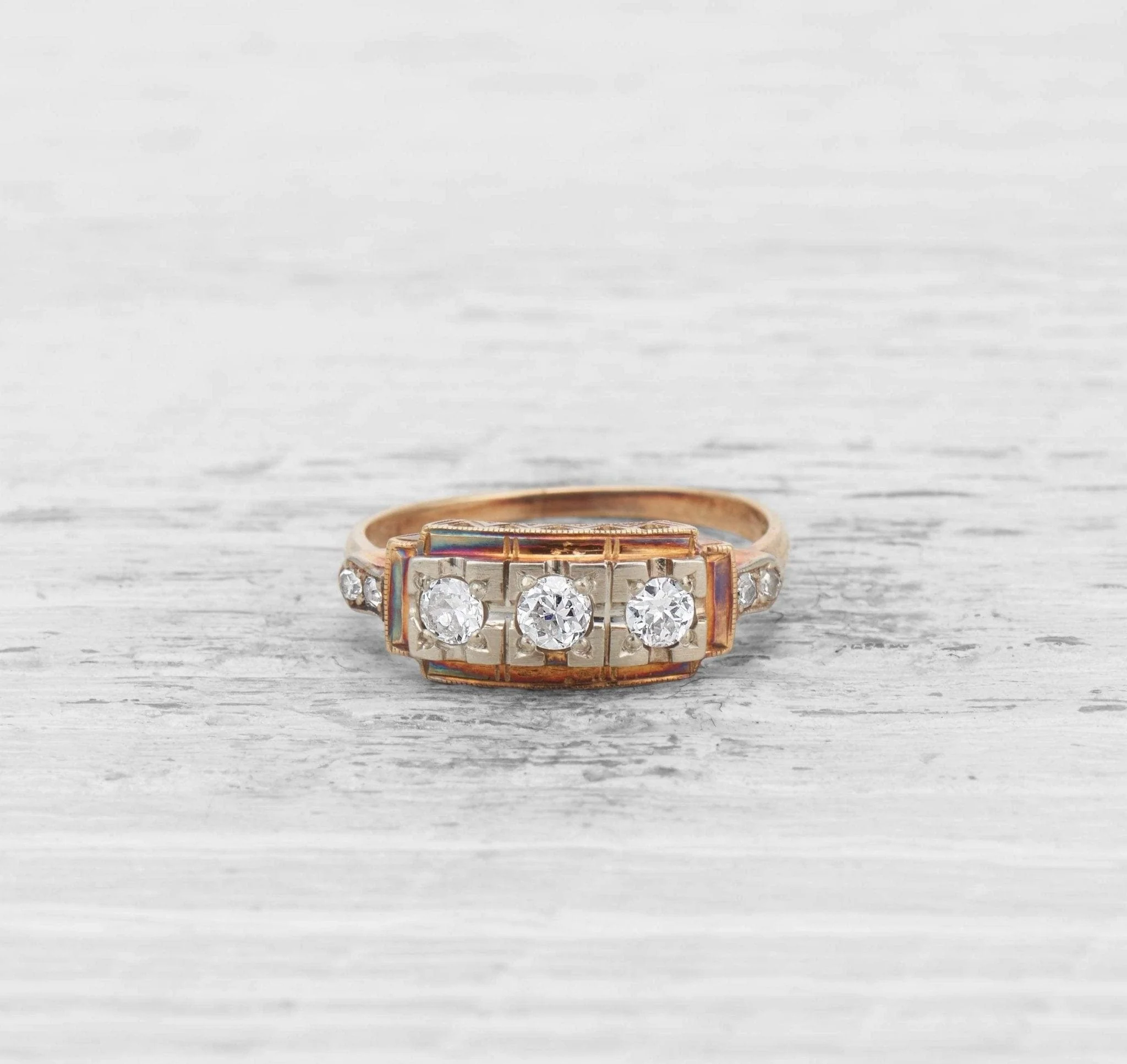LATE ART DECO THREE STONE DIAMOND BAND - Image 2