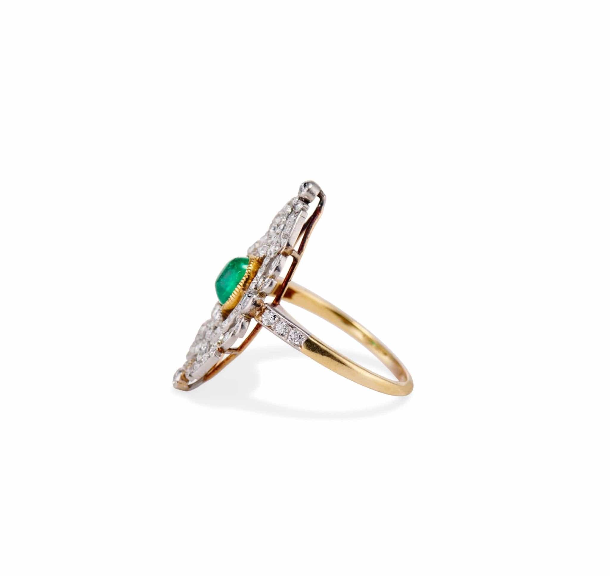 Late Edwardian .50 Carat Cabochon Emerald and Diamond Navette, France - Image 3