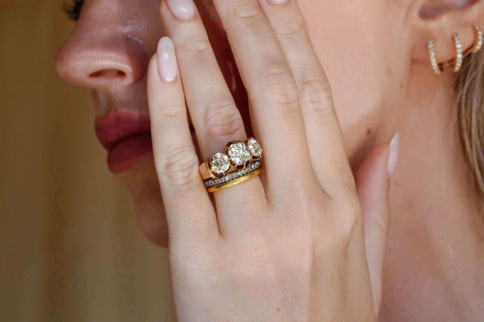 Late Victorian 1.66 Carat Old Mine Cushion Cut Three Stone Antique Diamond Engagement Ring - Image 3