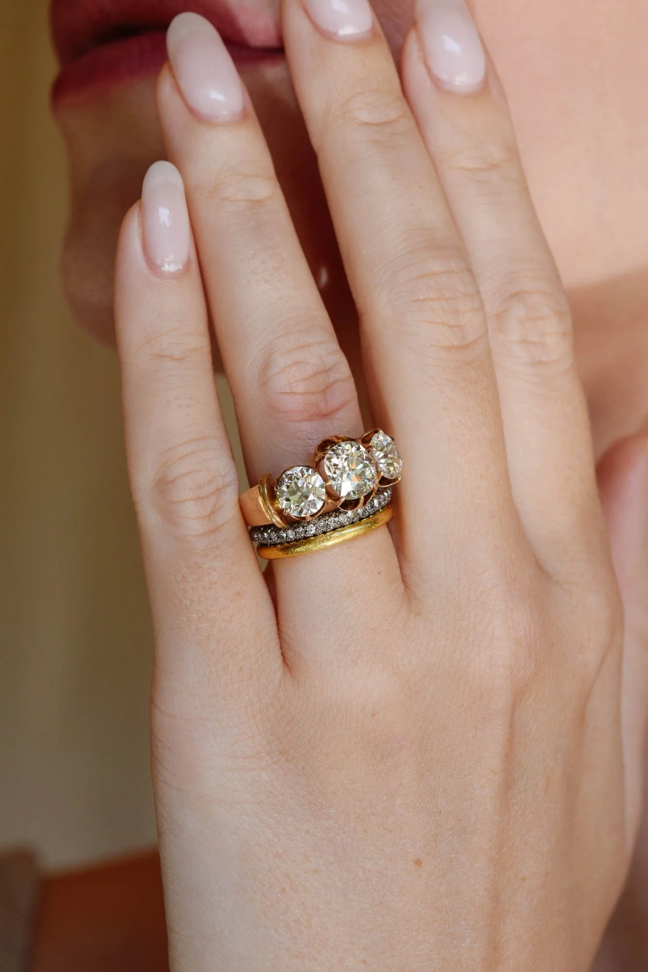 Late Victorian 1.66 Carat Old Mine Cushion Cut Three Stone Antique Diamond Engagement Ring - Image 7