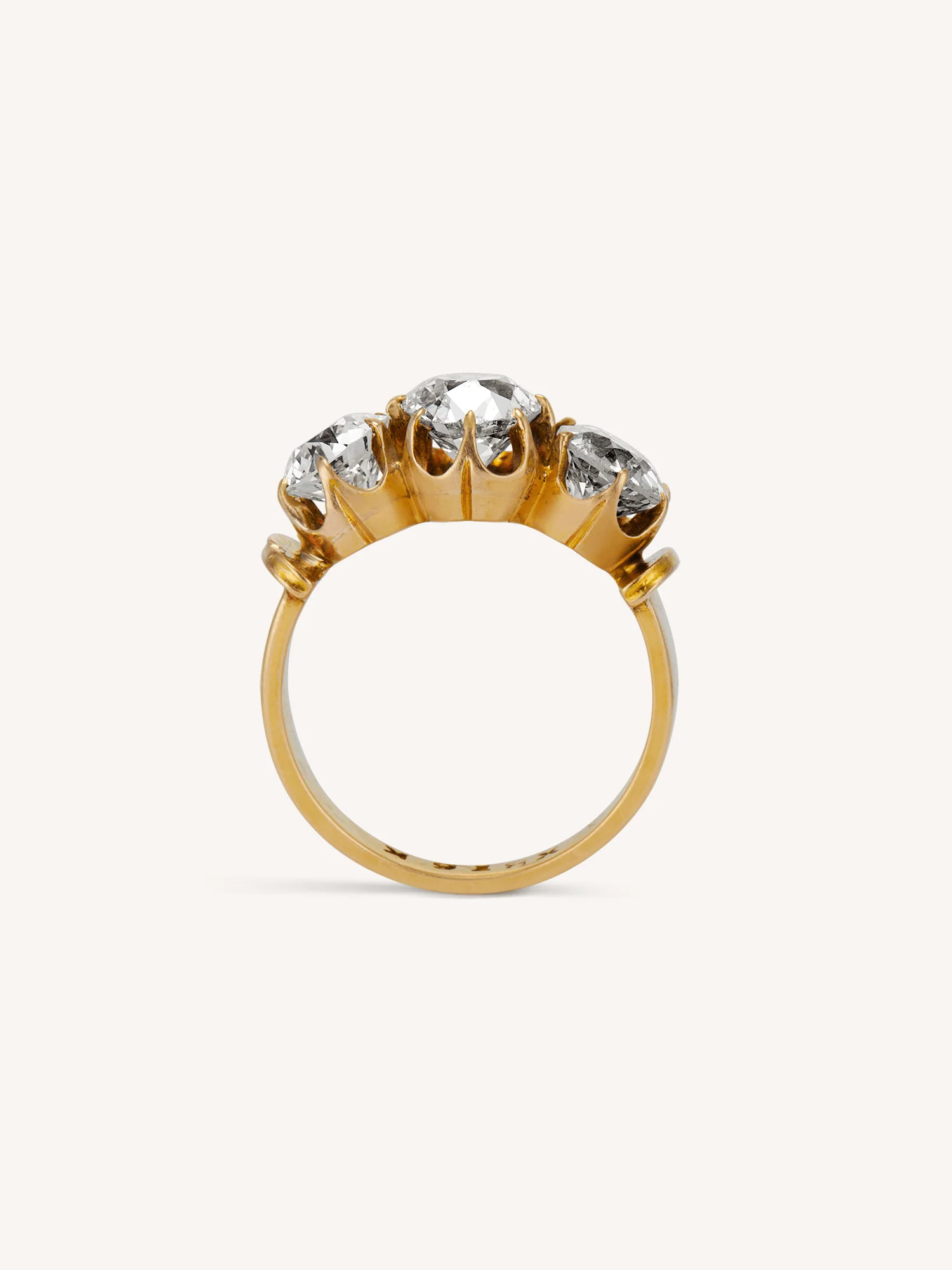 Late Victorian 1.66 Carat Old Mine Cushion Cut Three Stone Antique Diamond Engagement Ring - Image 8