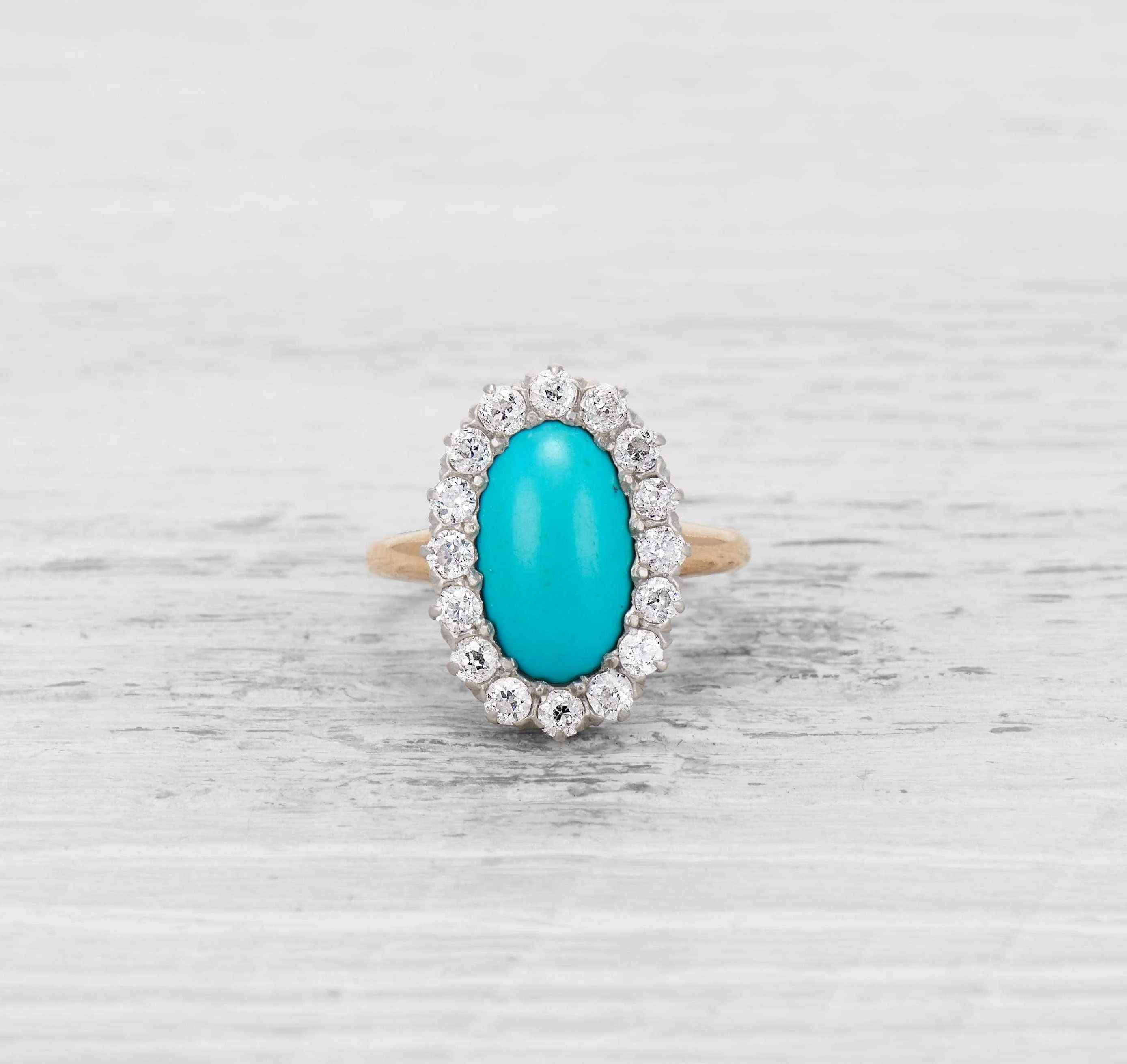 LATE VICTORIAN TURQUOISE AND DIAMOND RING - Image 2