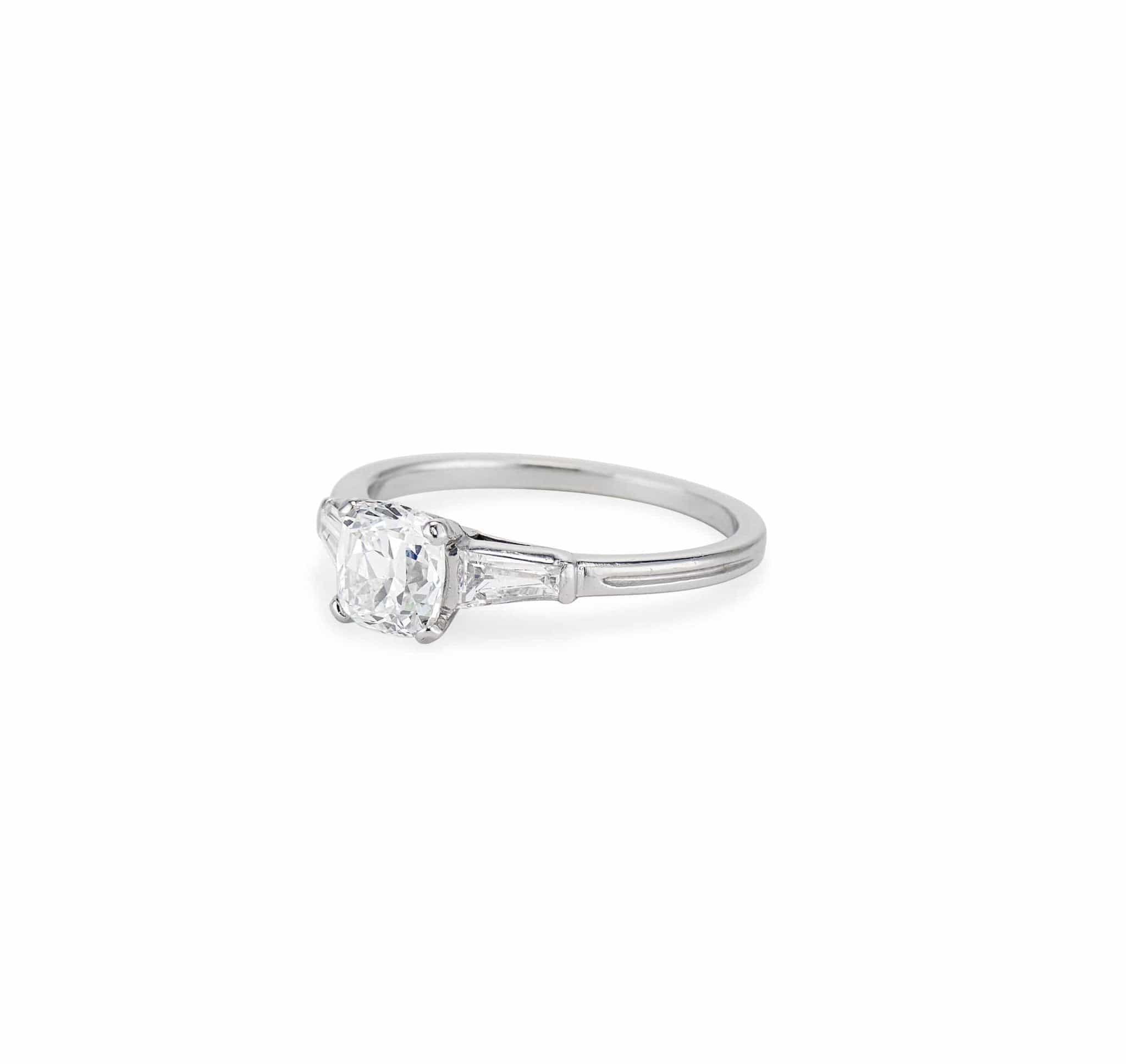 Mid Century 1.03 Carat Cushion Cut Diamond Solitaire Engagement Ring - Image 2