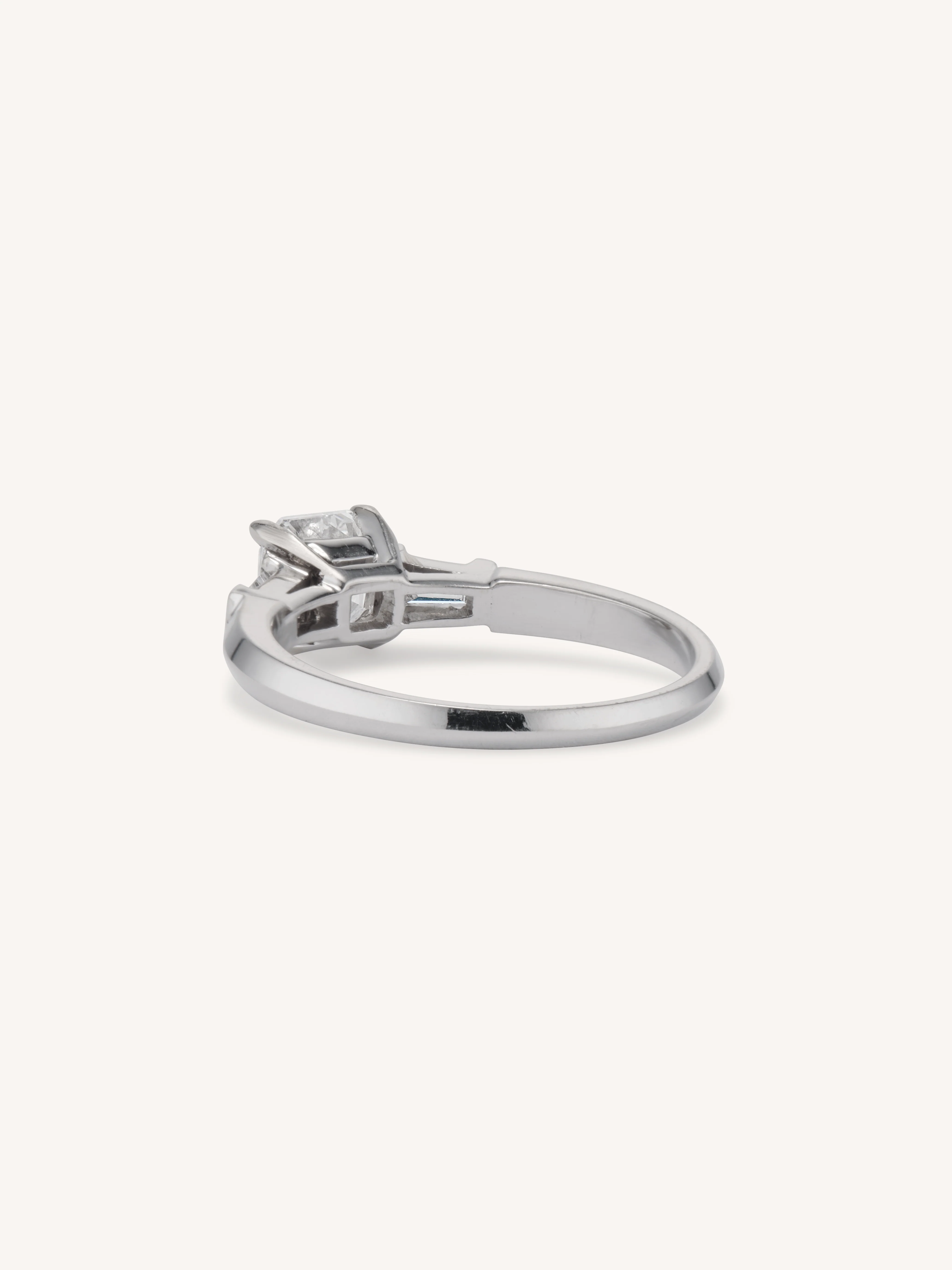 Mid-Century 1.04 Carat Asscher Cut Diamond Three Stone White Gold Engagement Ring - Image 3
