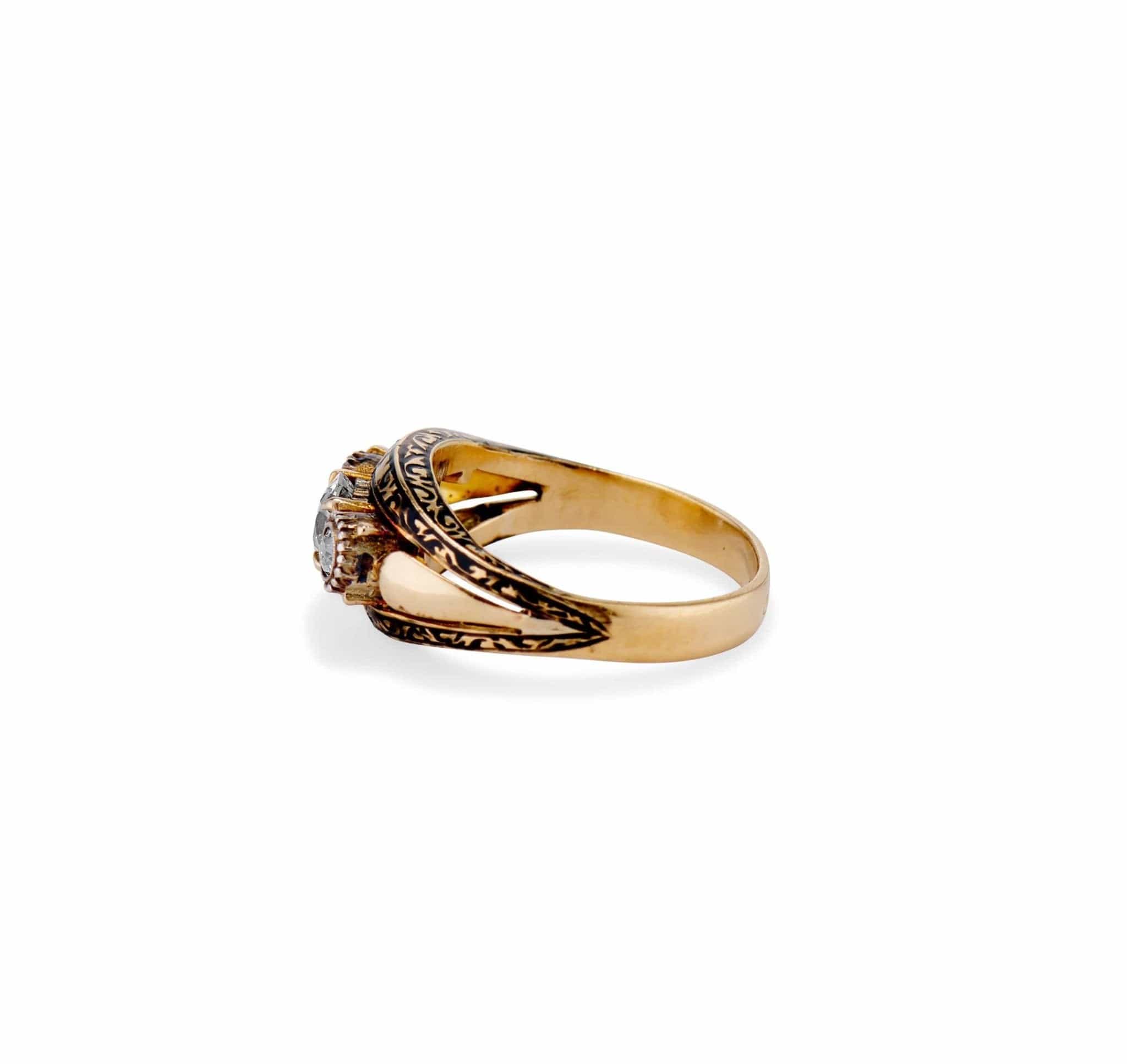 Mid-Century .46 Carat Old European Diamond Three-Stone Enamel Ring, Portugal - Image 3