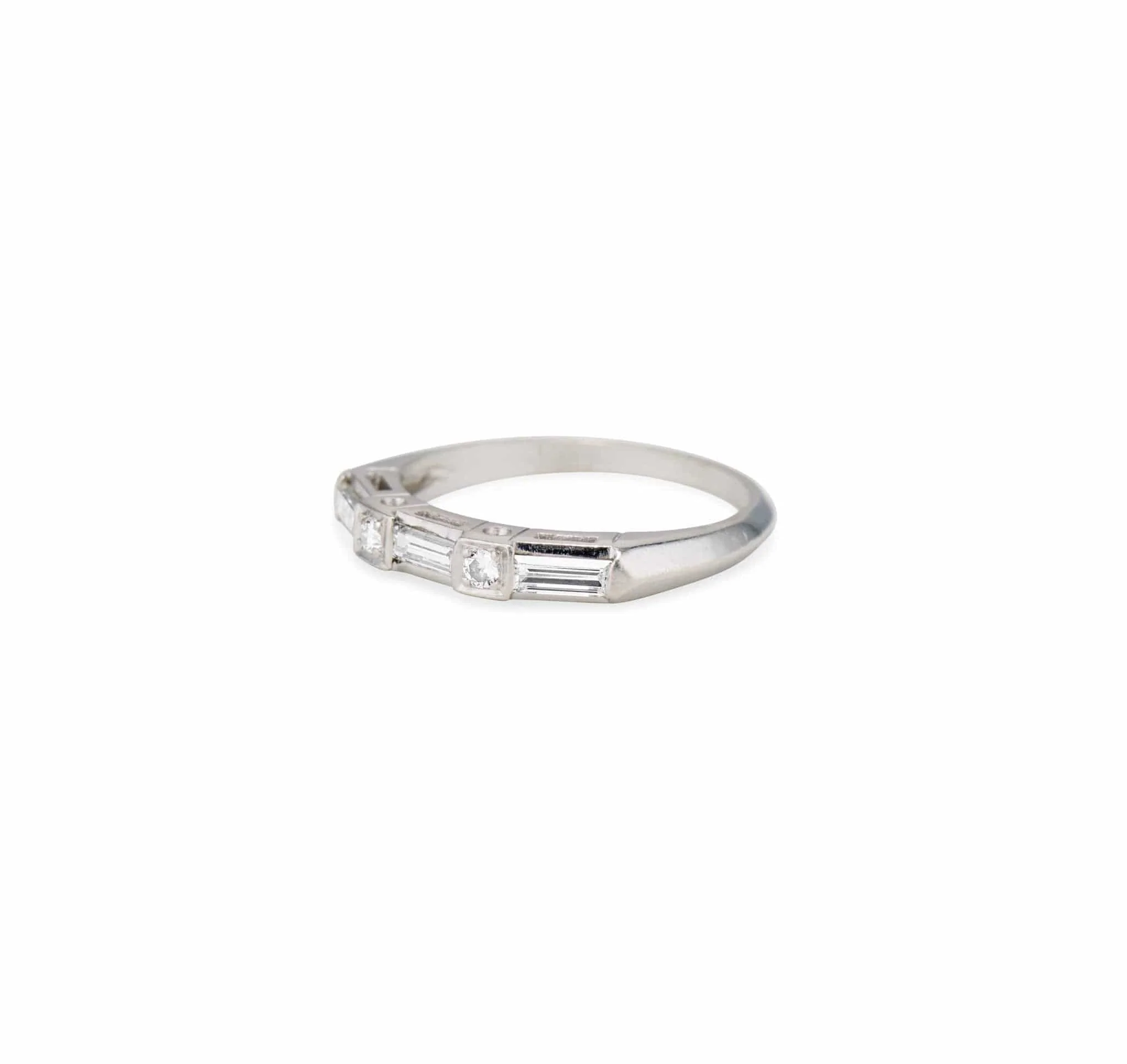 Mid-Century Baguette and Transitional Cut Diamond Half Band - Image 2