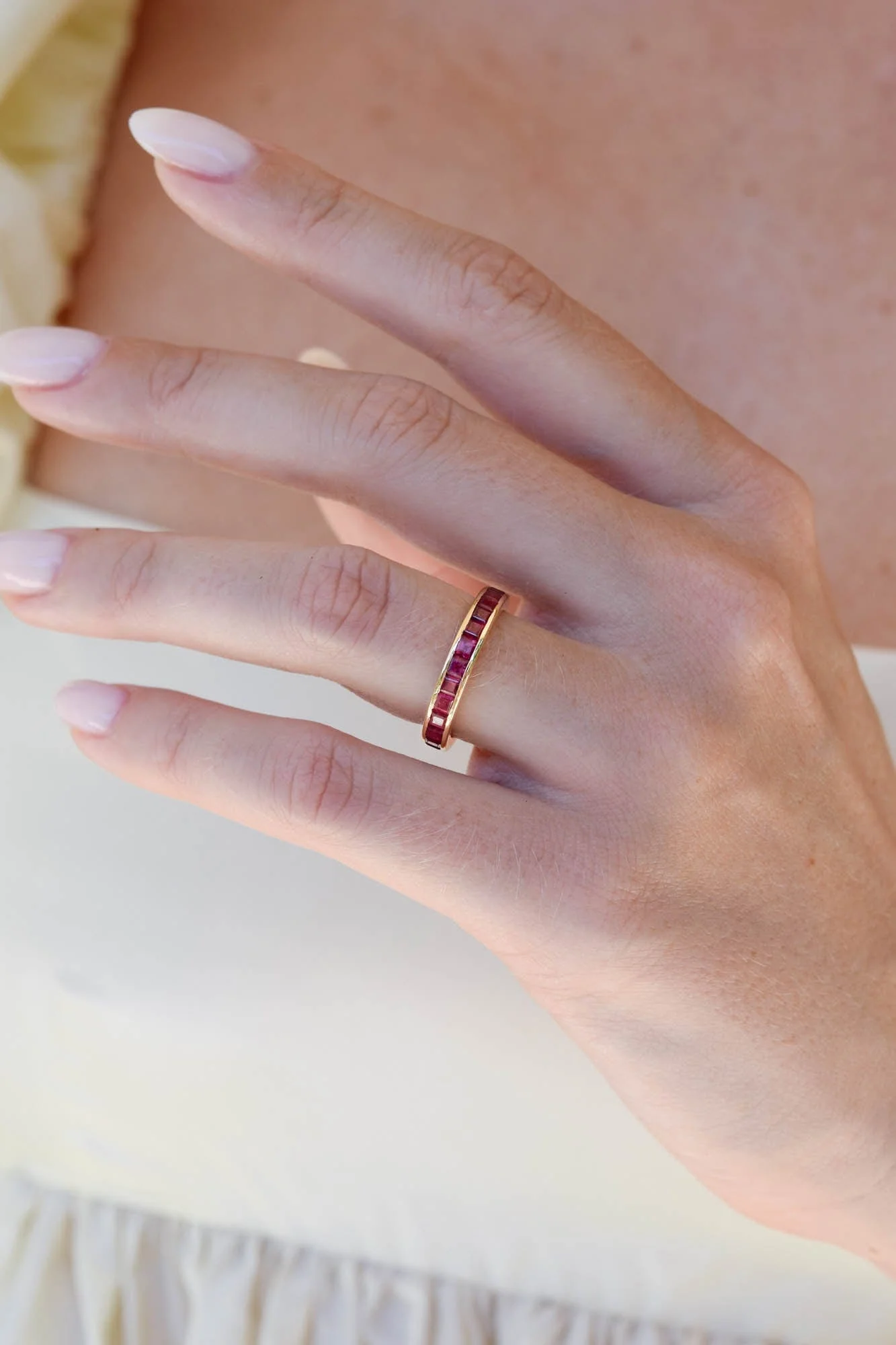 Mid Century Carré Cut Ruby Eternity Band - Image 4