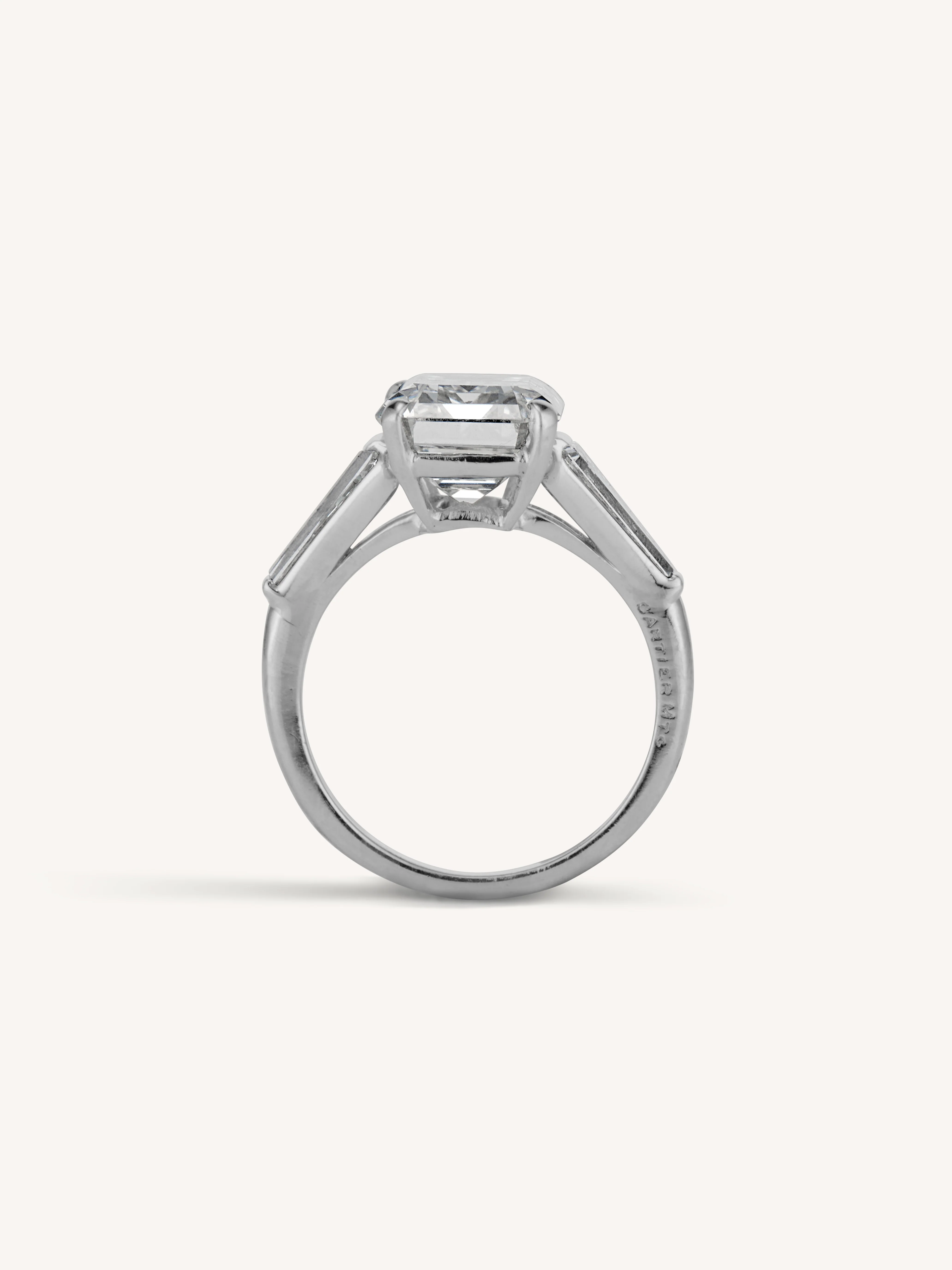 Cartier Midcentury 4.63 Carat Emerald Cut Diamond Vintage Engagement Ring - Image 6