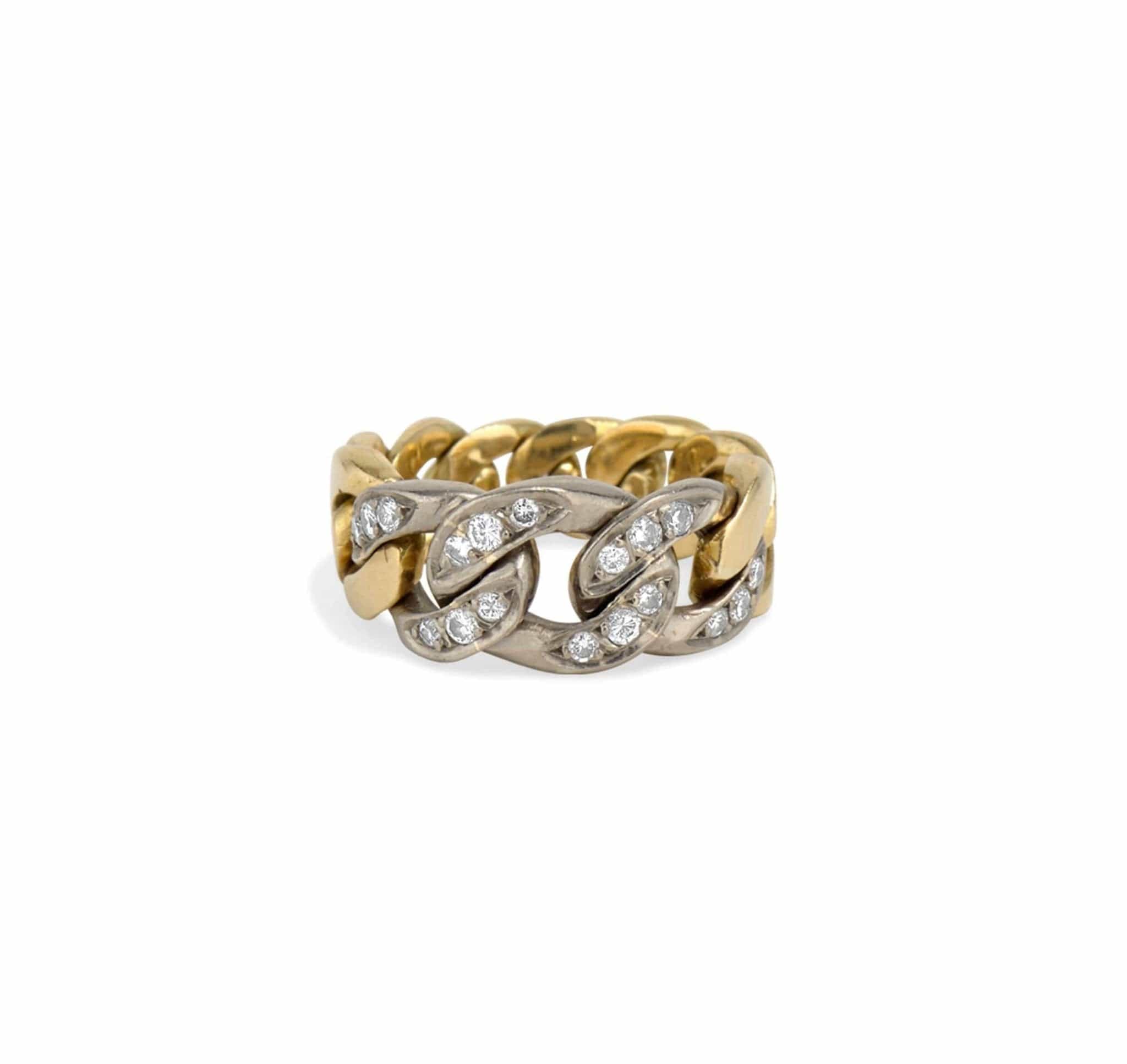 1970s Diamond & Bi-Color Gold Curb Link Chain Ring - Image 2