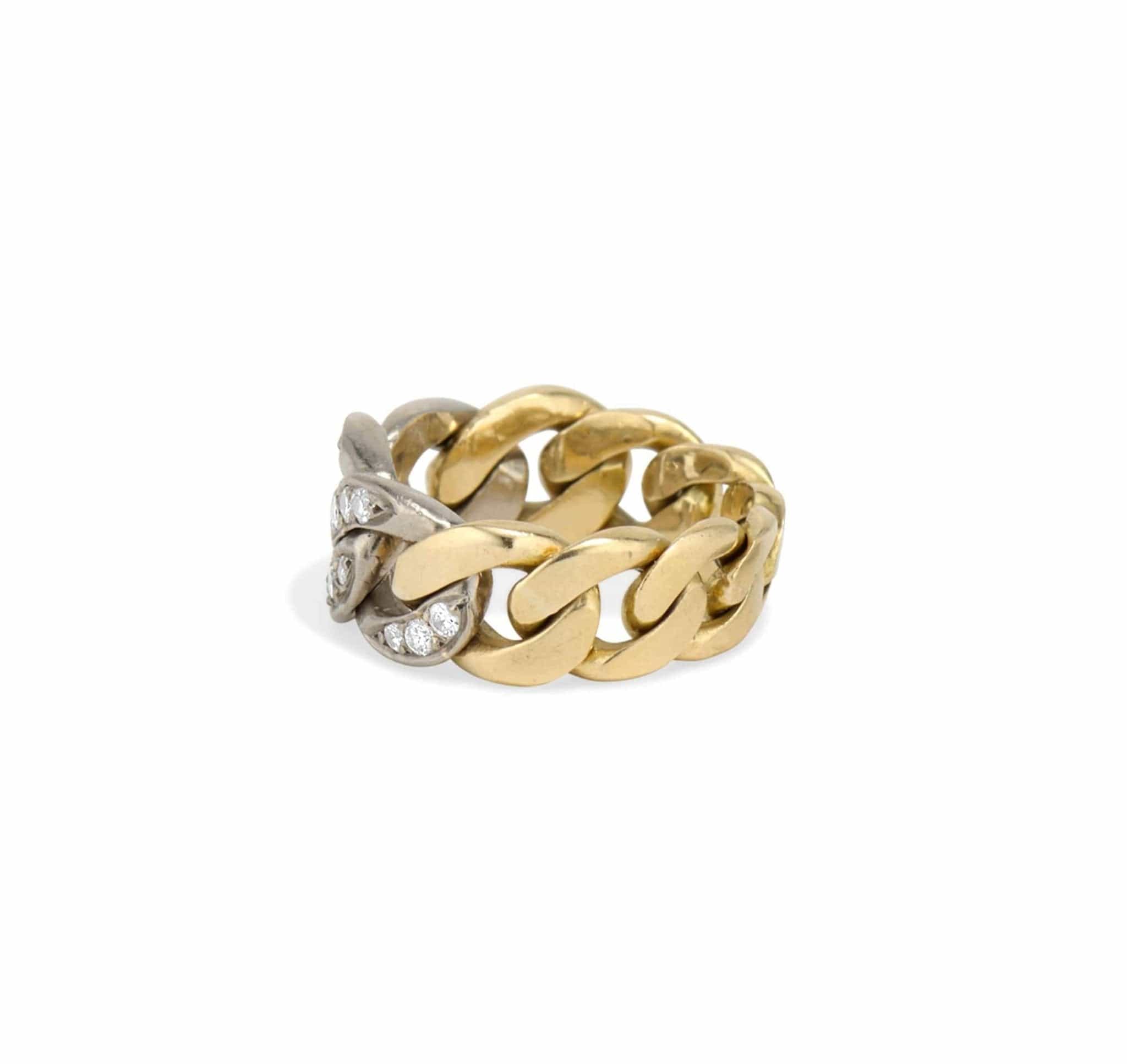 1970s Diamond & Bi-Color Gold Curb Link Chain Ring - Image 3