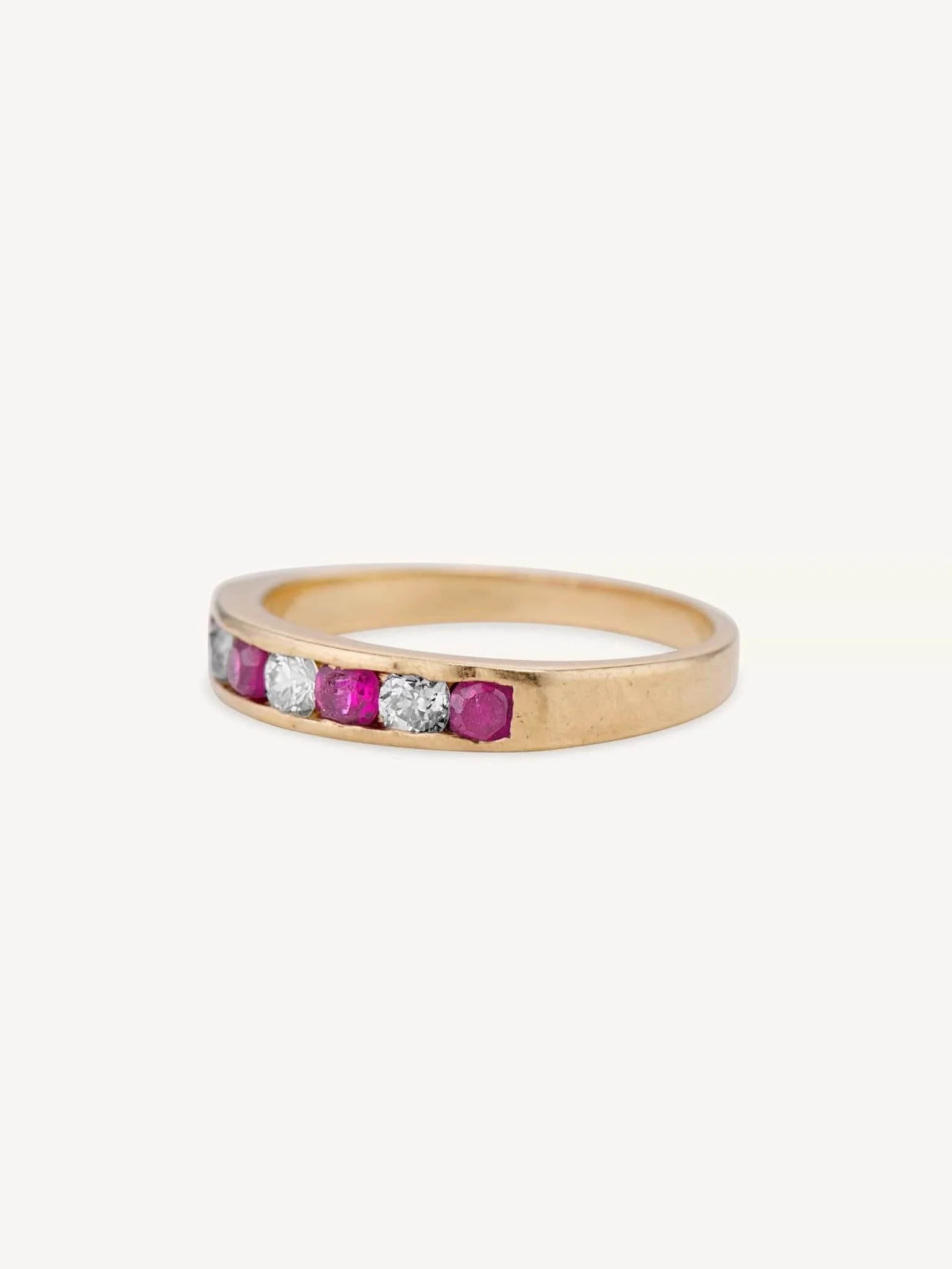 Midcentury Ruby & Diamond Half Band Size 7 - Image 2