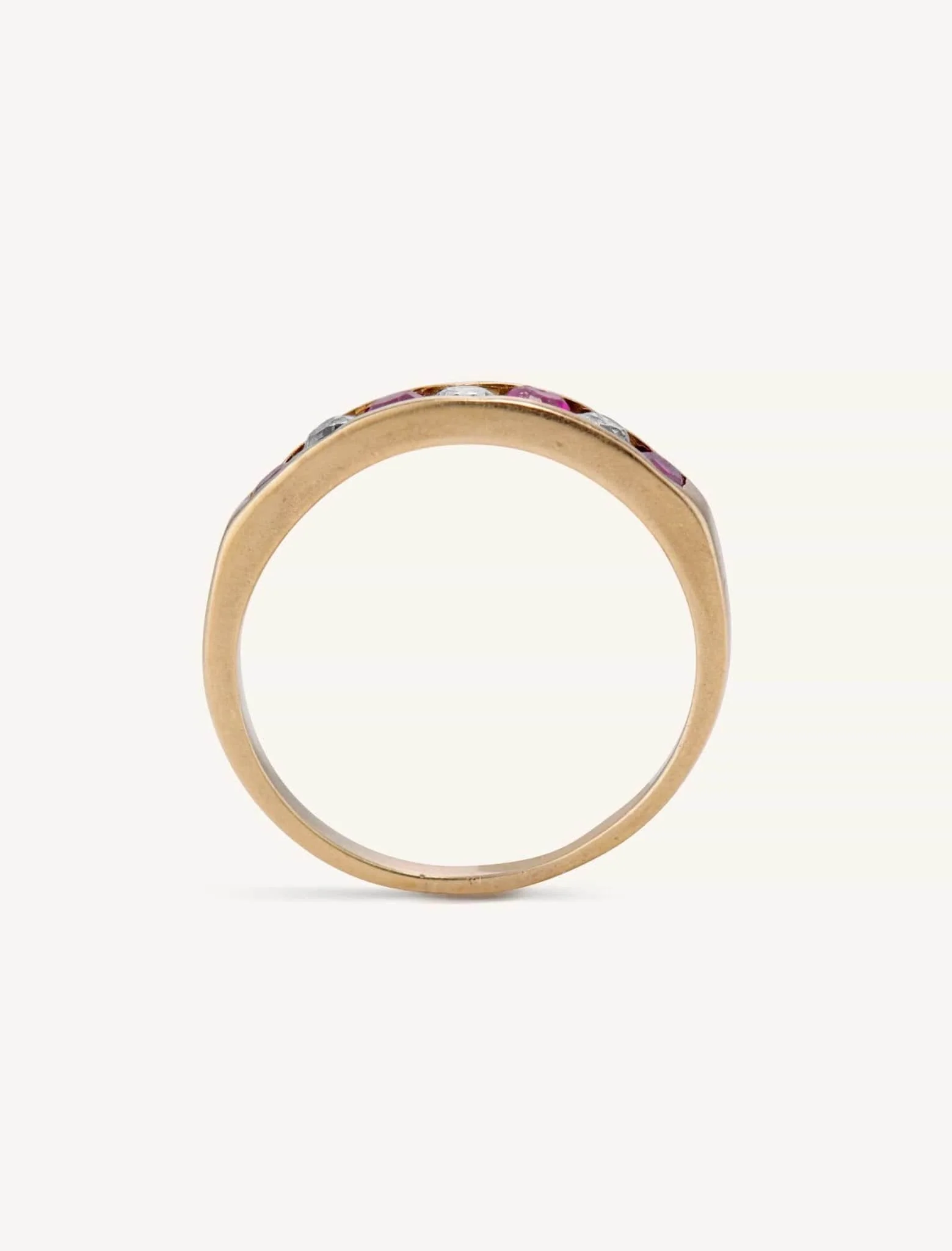 Midcentury Ruby & Diamond Half Band Size 7 - Image 5