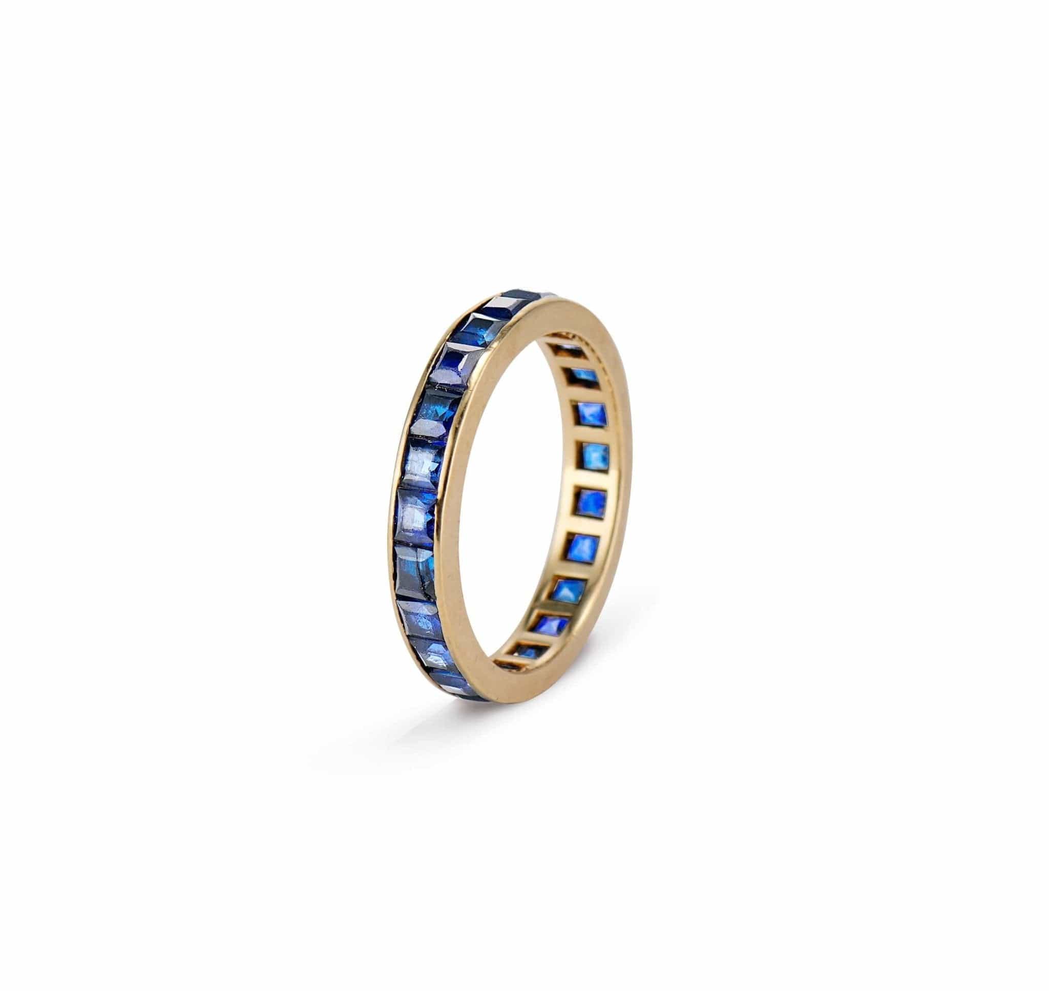 Mid Century Square Cut Sapphire & Gold Eternity Band - Image 3