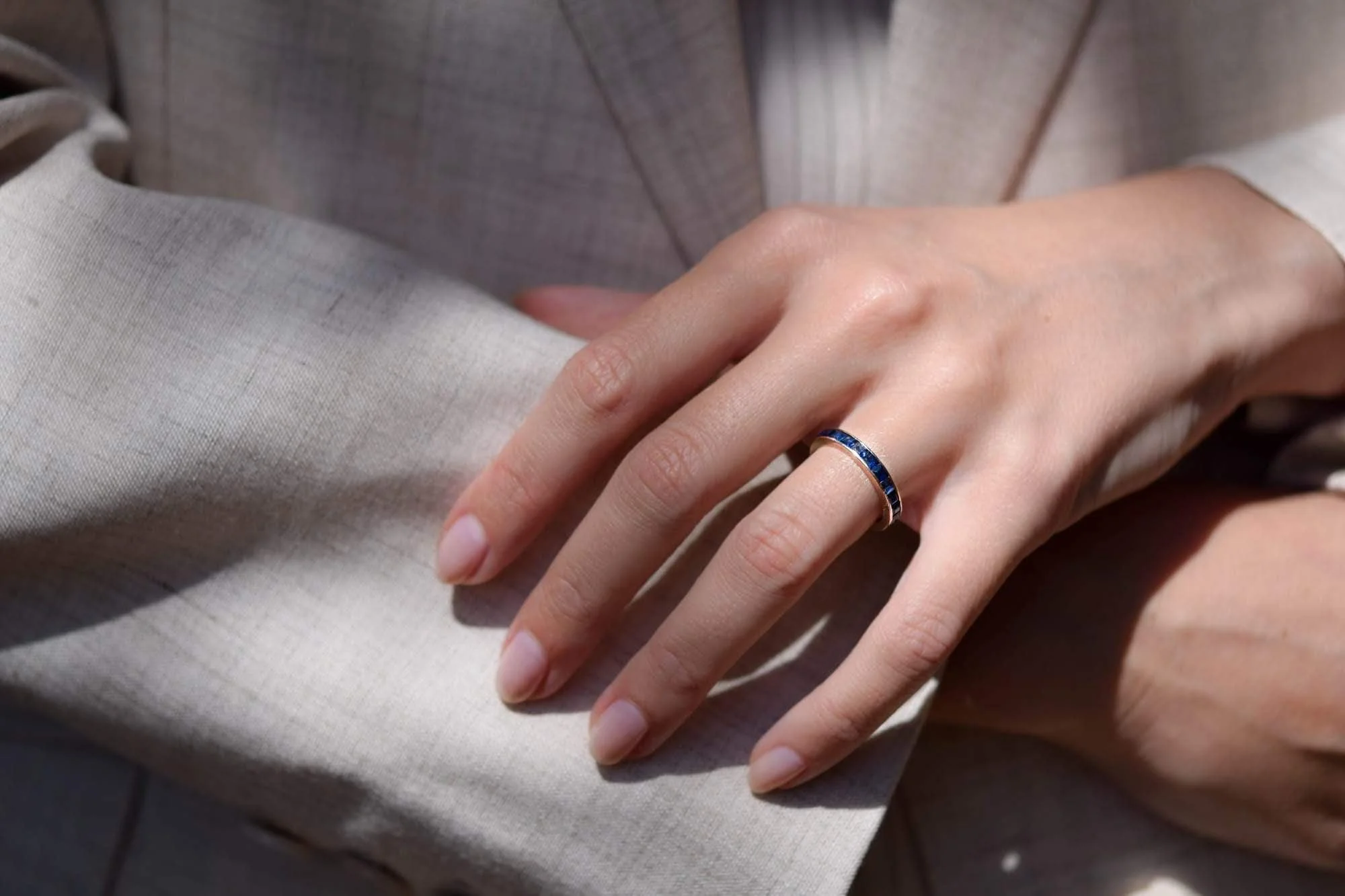 Mid Century Square Cut Sapphire & Gold Eternity Band - Image 4