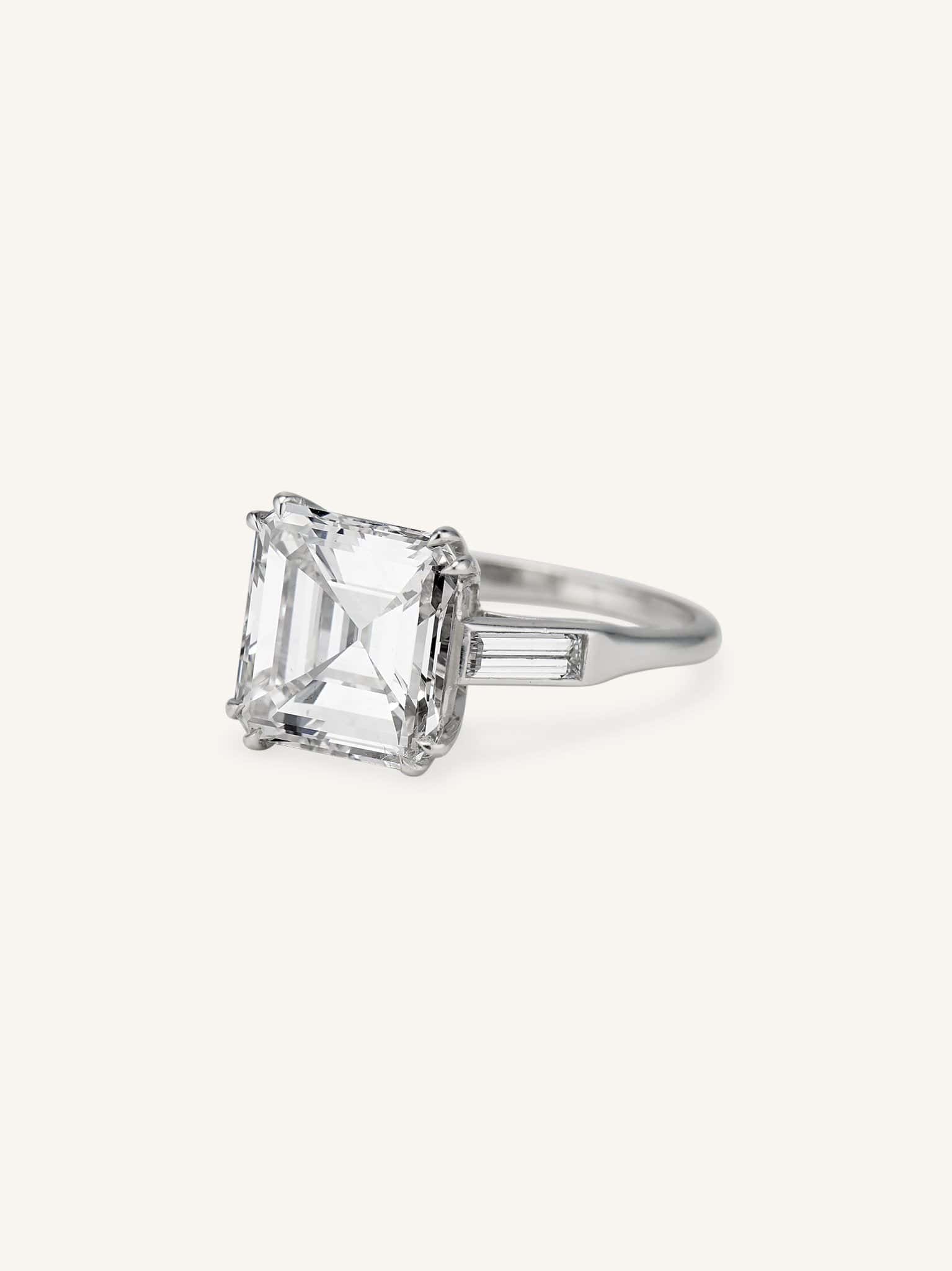 Midcentury 4.57 Carat Square Emerald Cut Diamond Solitaire Vintage Engagement Ring - Image 4