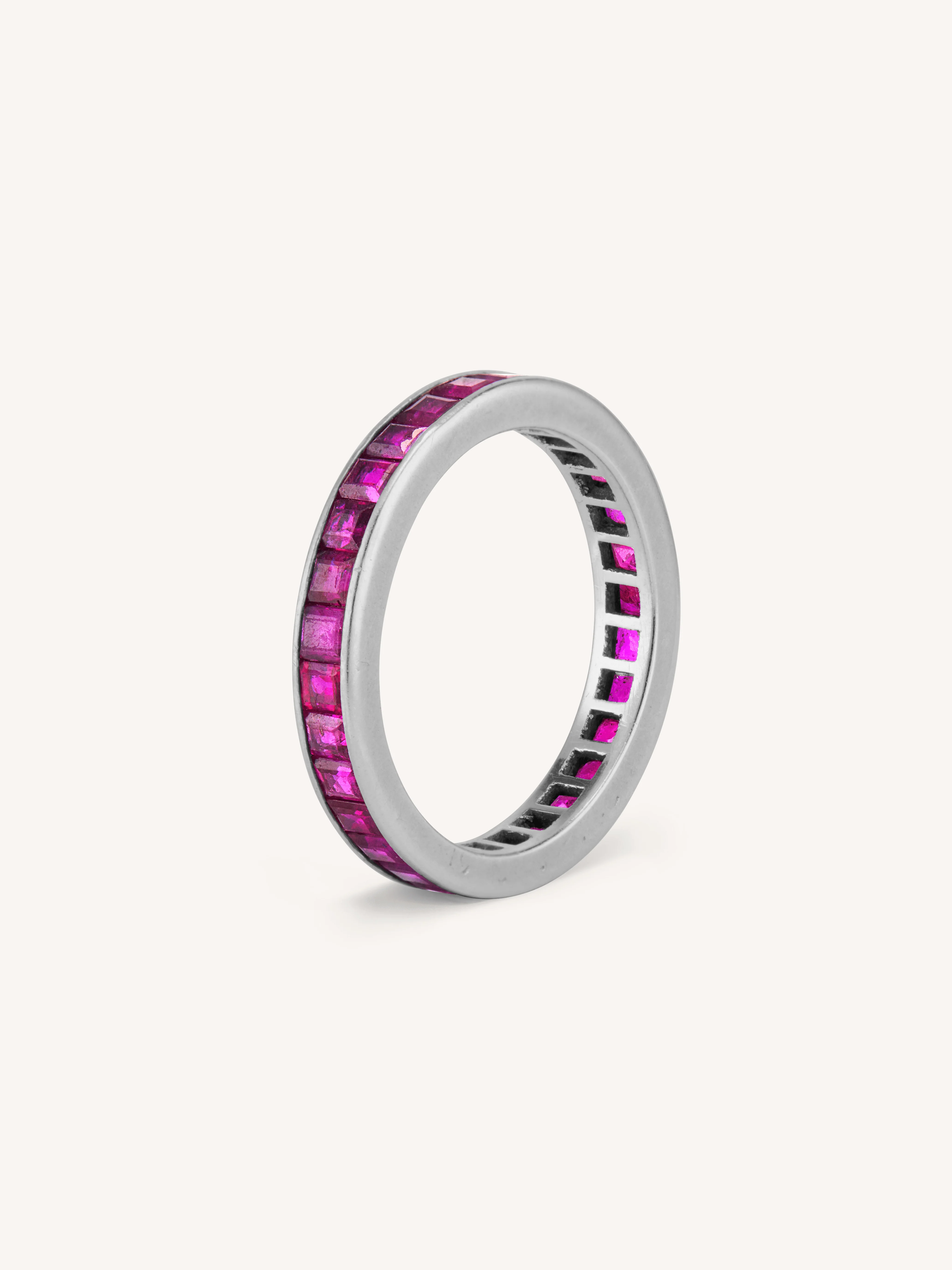 Midcentury Carré Cut Ruby Vintage Eternity Band - Size 6.75 - Image 2