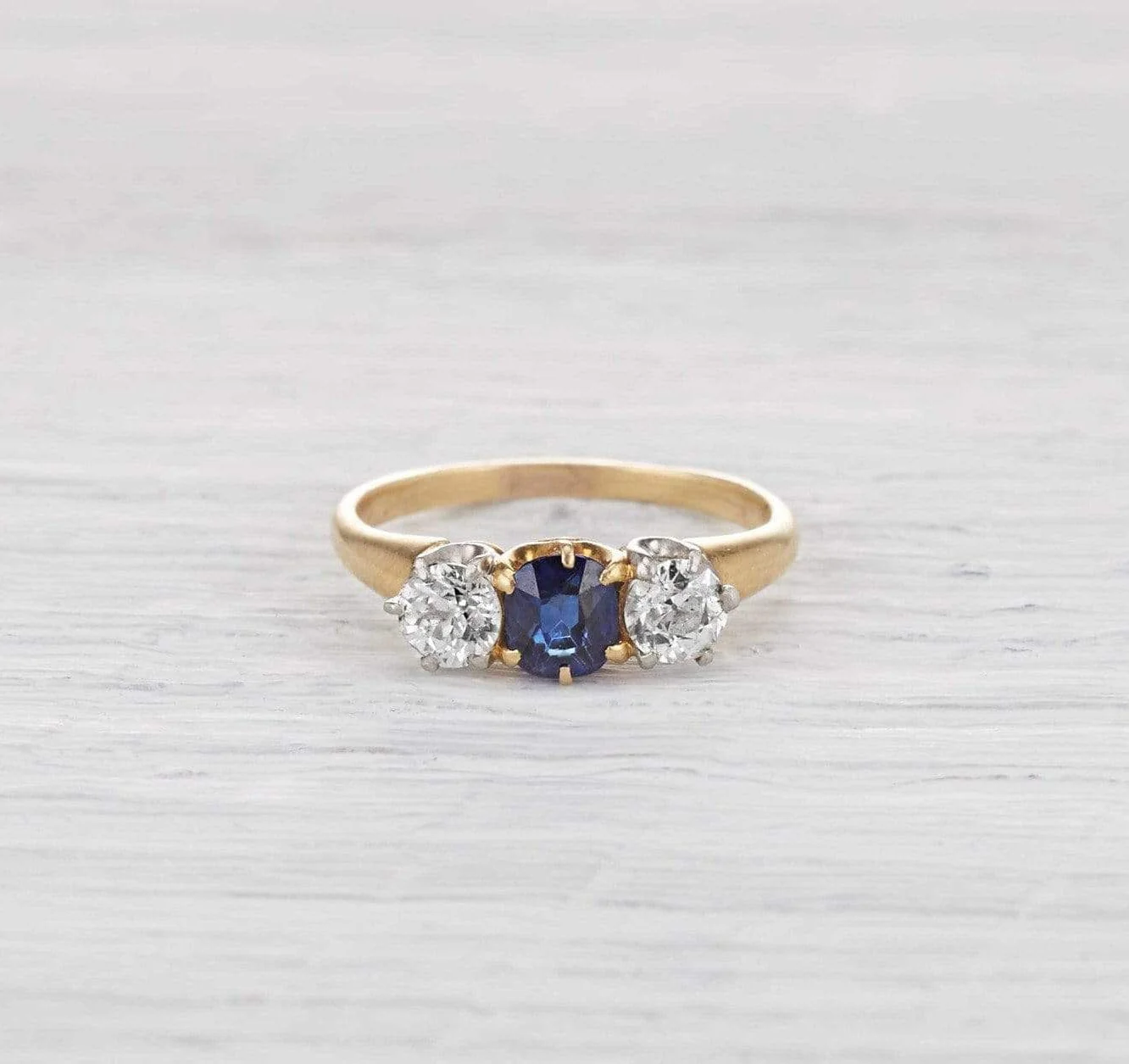 One Carat Edwardian Diamond and Sapphire Three Stone Ring - Image 2